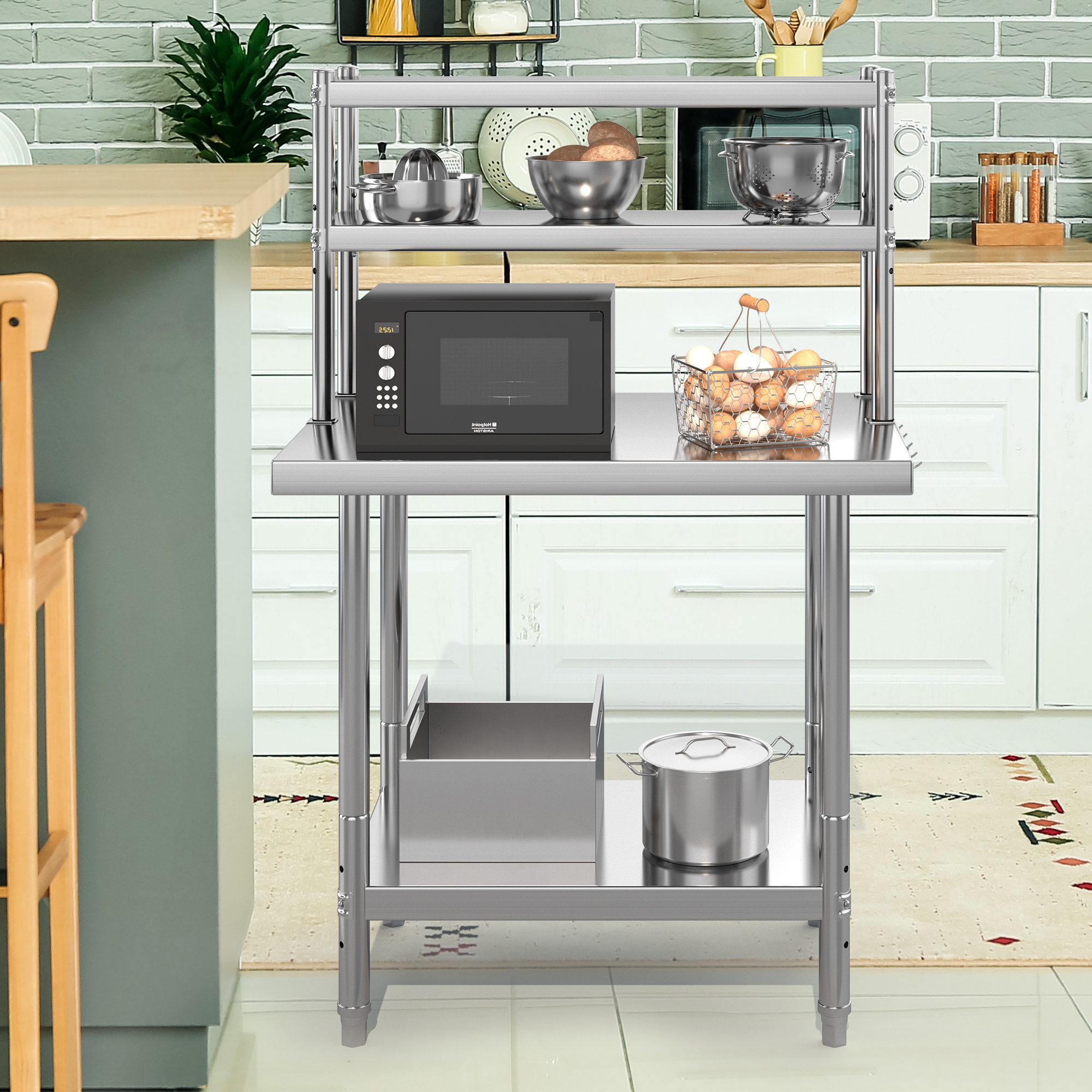 30"/36"/48" Stainless Steel Table Work Table Metal Table Prep Table w/Overshelf