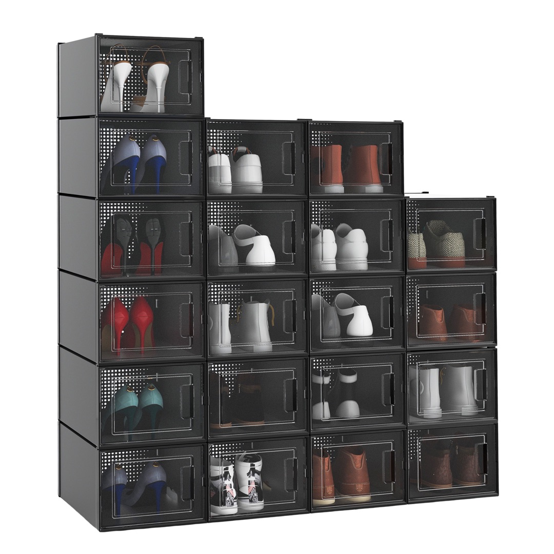 TAUS 12/18/20/24 PIEZAS Caja de Almacenamiento de Zapatos Transparente Apilable Contenedor de Zapatos XL Negro - Imagen 11 de 18