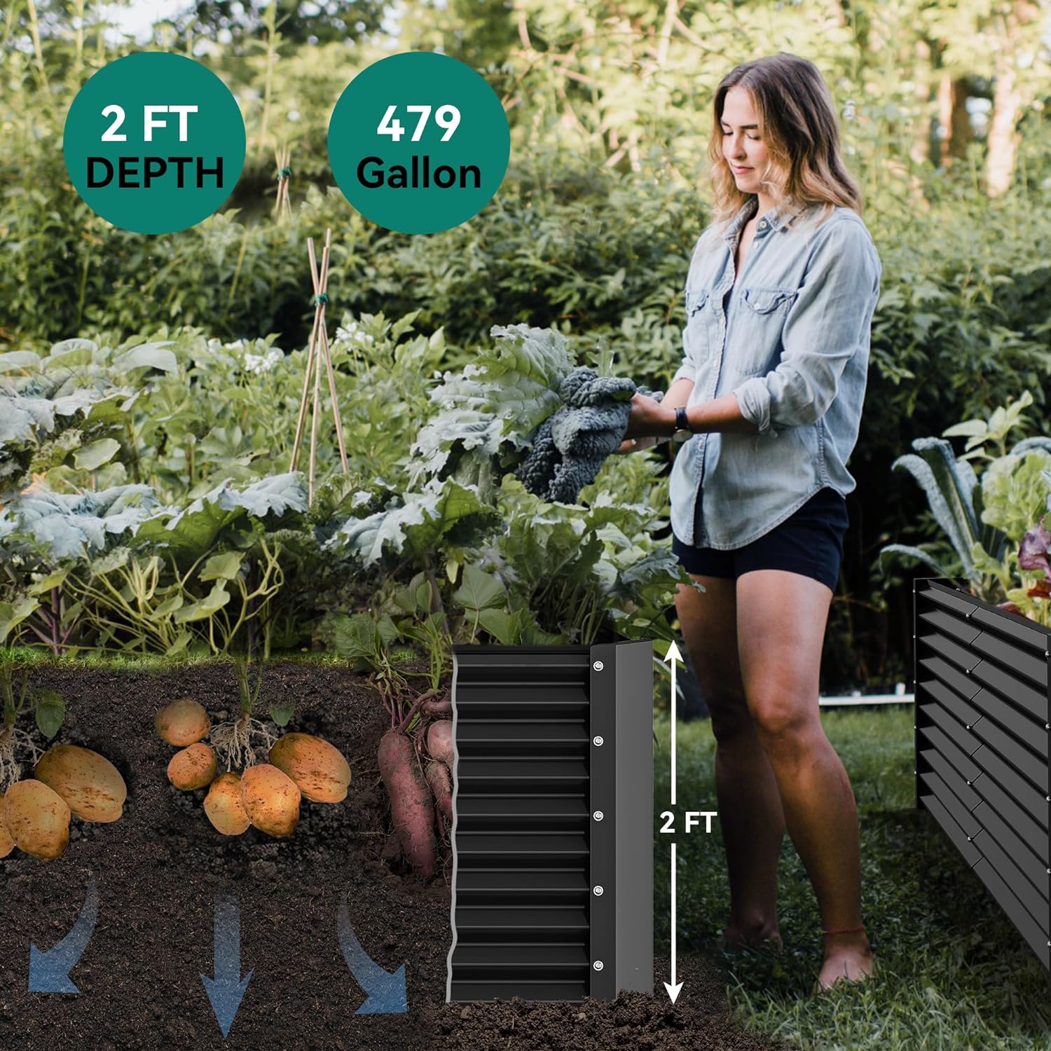 YITAHOME 8x2x1.4ft Raised Garden Bed Kit, Galvanized Raised