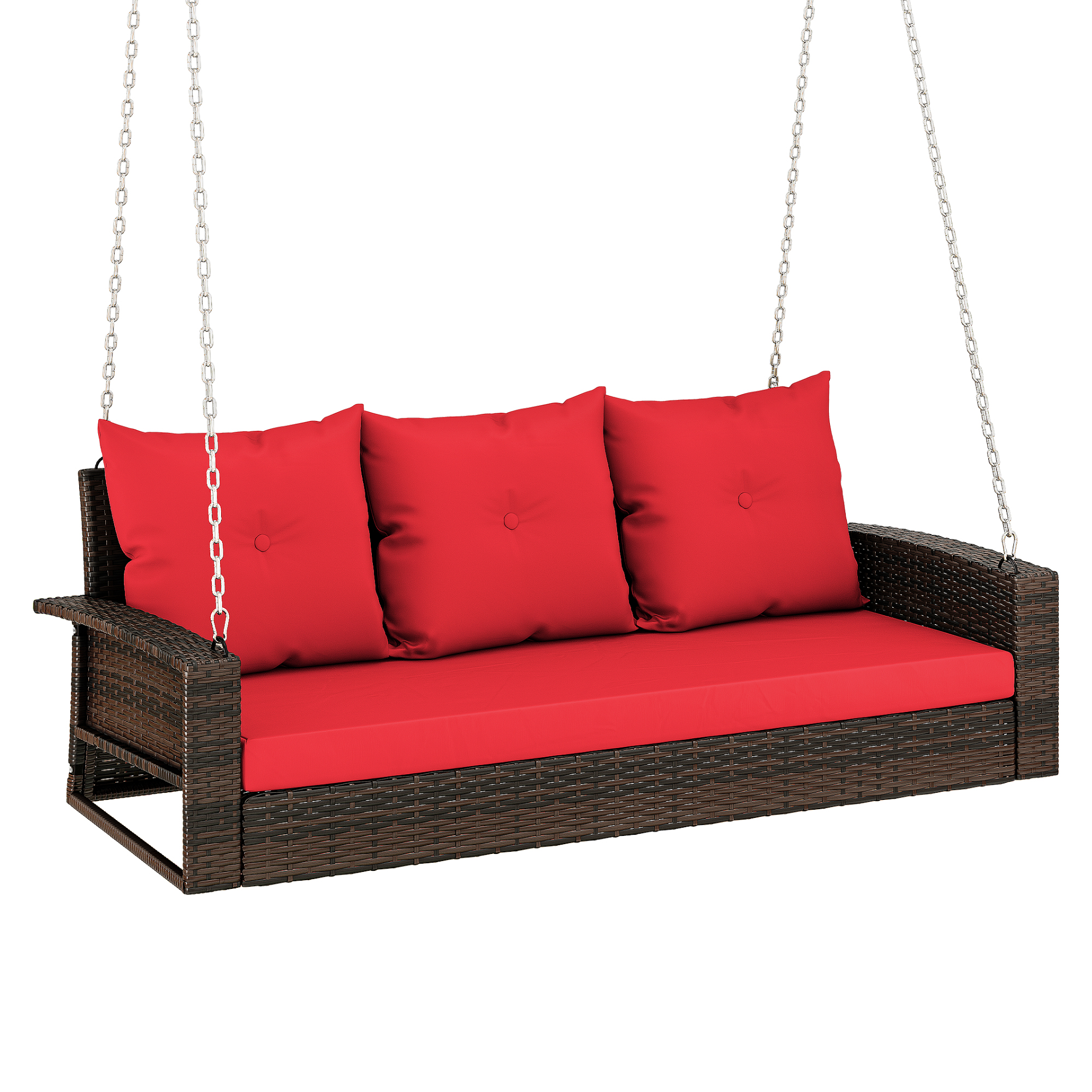 3-Seats Hanging Porch Swing Chair Wicker Lounge Rattan Patio Swing w/Cushions - Picture 9 of 14