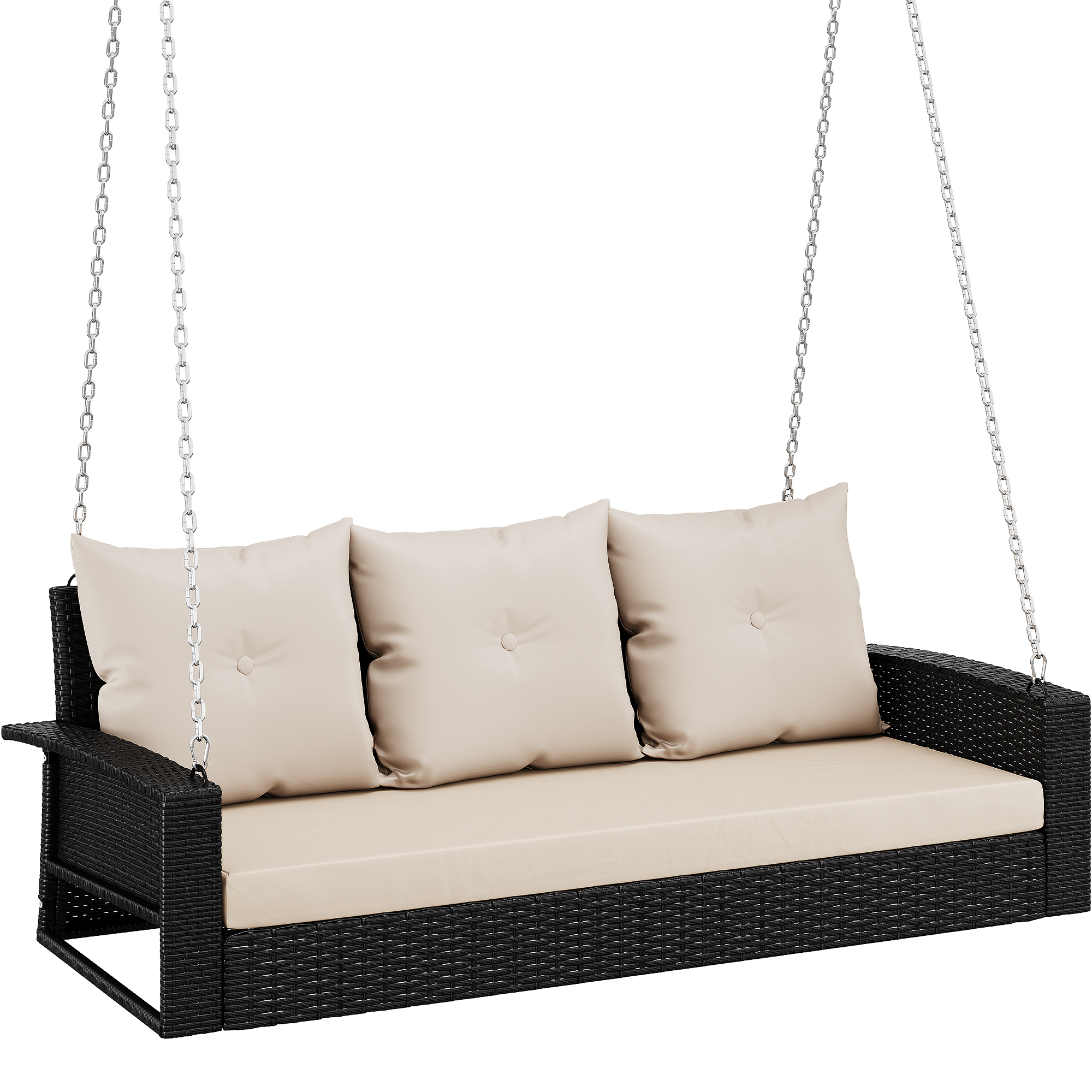 3-Seats Hanging Porch Swing Chair Wicker Lounge Rattan Patio Swing w/Cushions - Picture 12 of 14