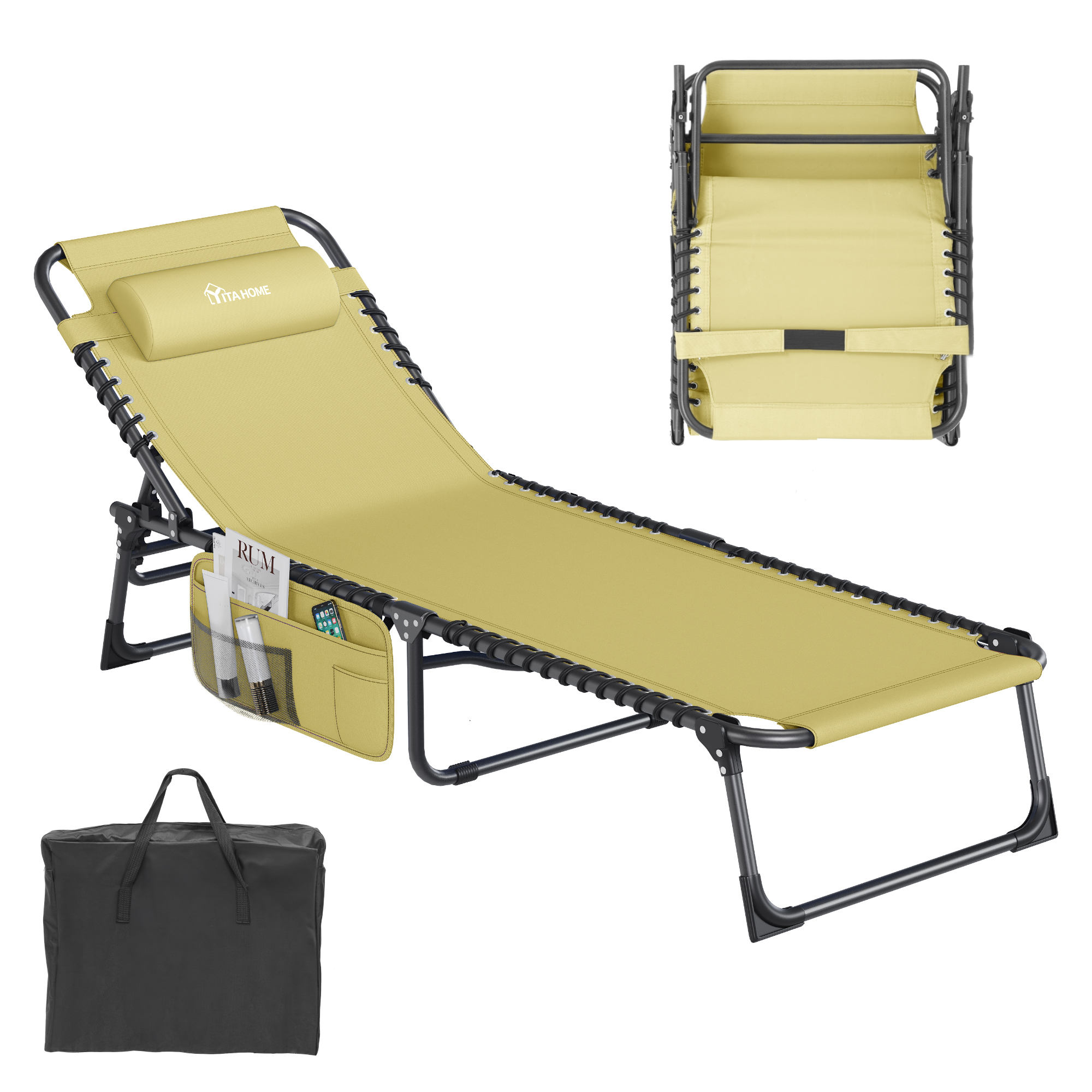 Patio Lounge Chair Portable Reclining Chairse Lounge Folding Camping Cot - Picture 21 of 44
