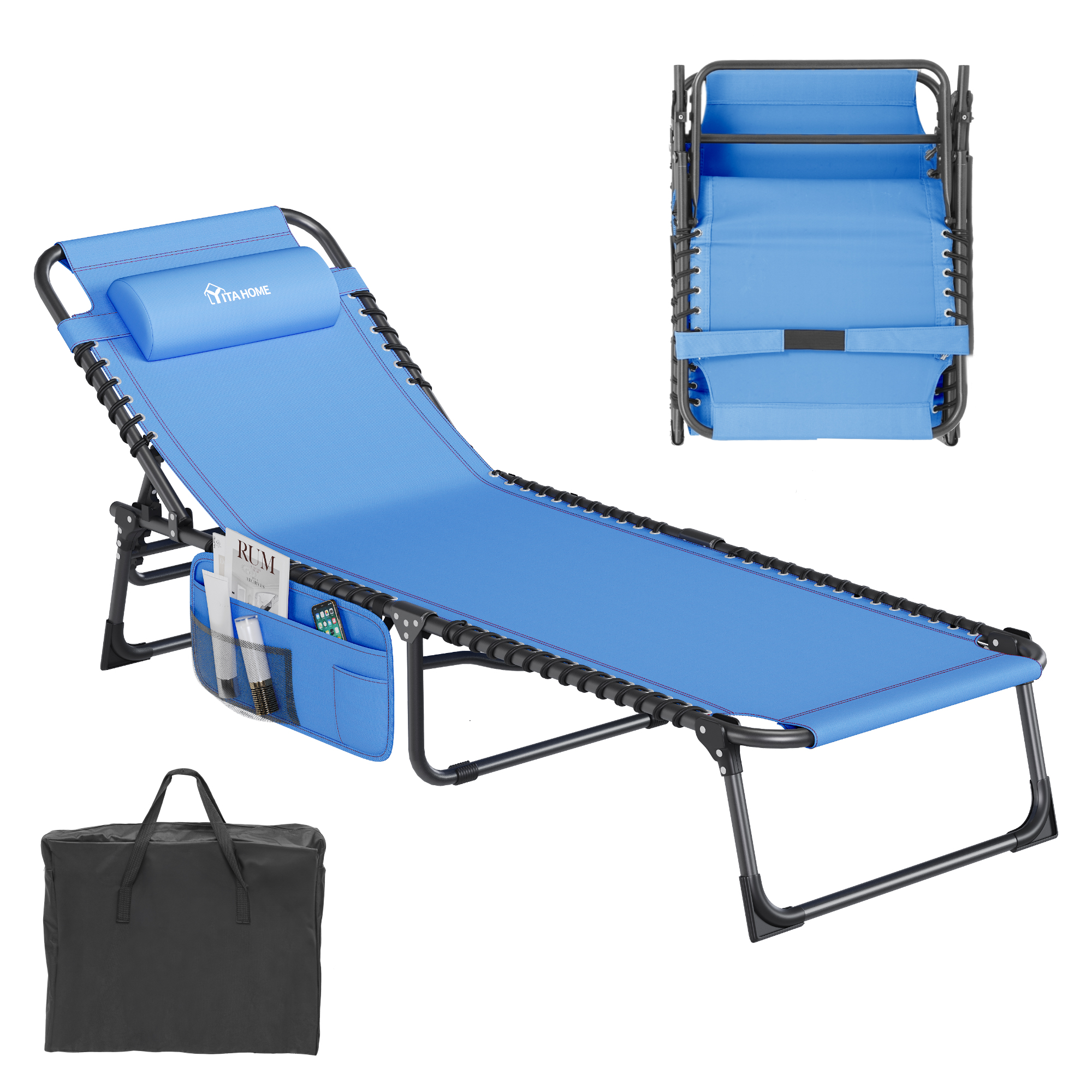 Patio Lounge Chair Portable Reclining Chairse Lounge Folding Camping Cot - Picture 37 of 44