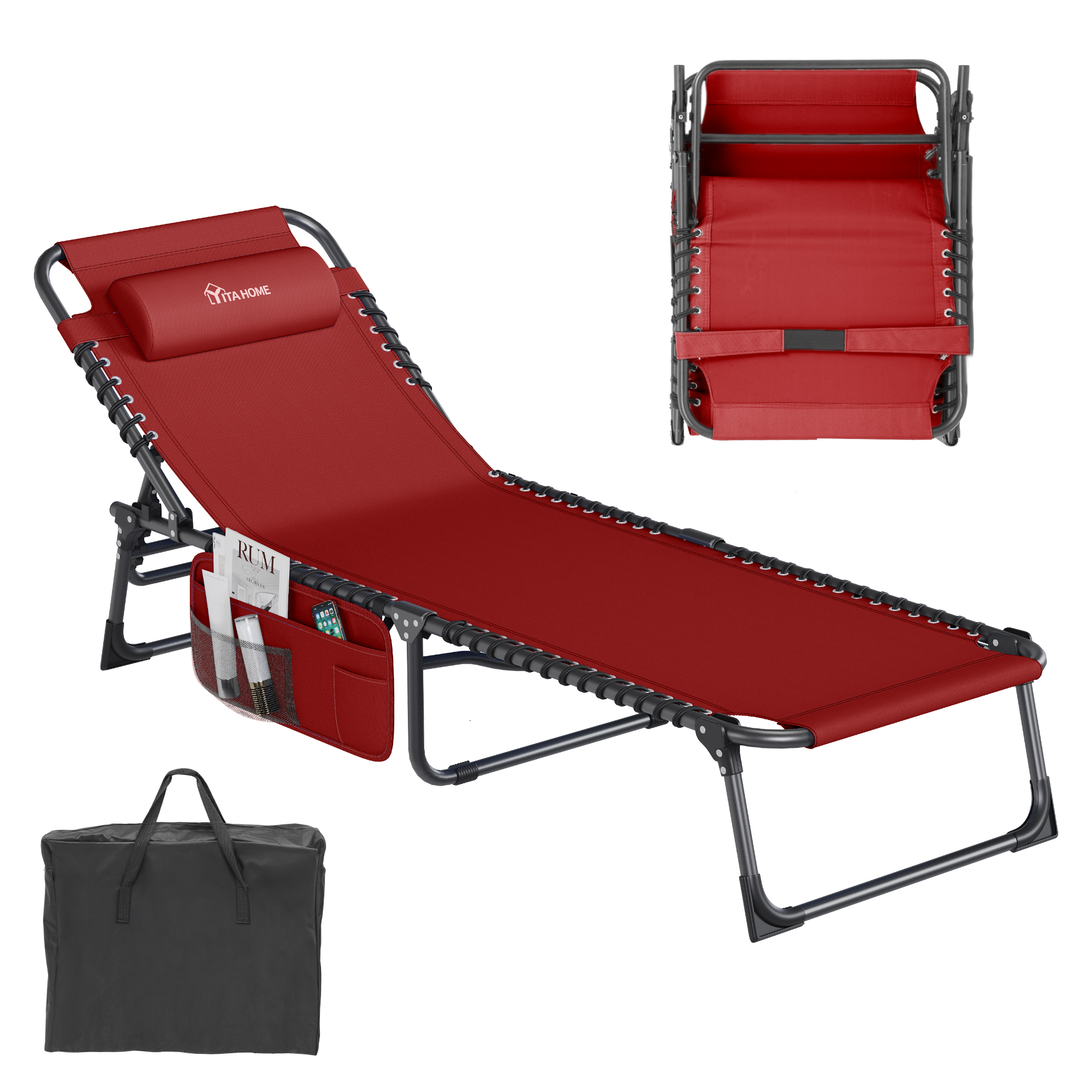 Patio Lounge Chair Portable Reclining Chairse Lounge Folding Camping Cot - Picture 13 of 44