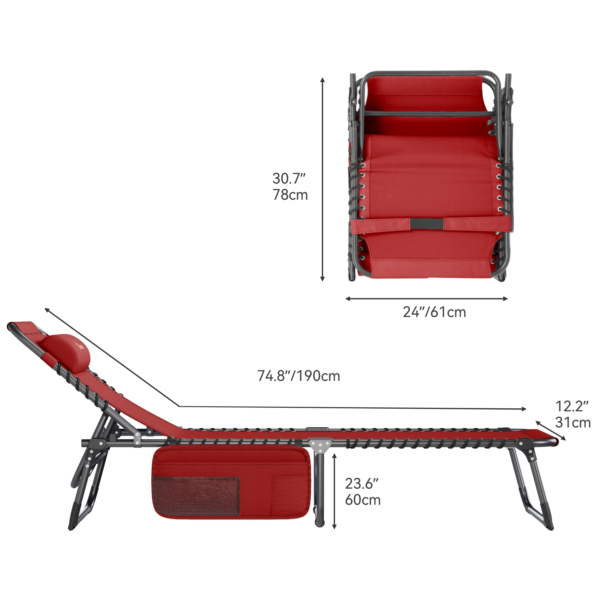 Patio Lounge Chair Portable Reclining Chairse Lounge Folding Camping Cot - Picture 19 of 44