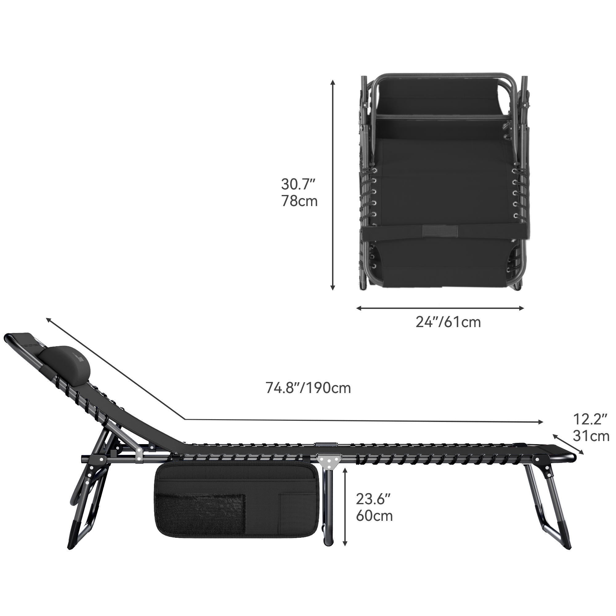 Patio Lounge Chair Portable Reclining Chairse Lounge Folding Camping Cot - Picture 35 of 44