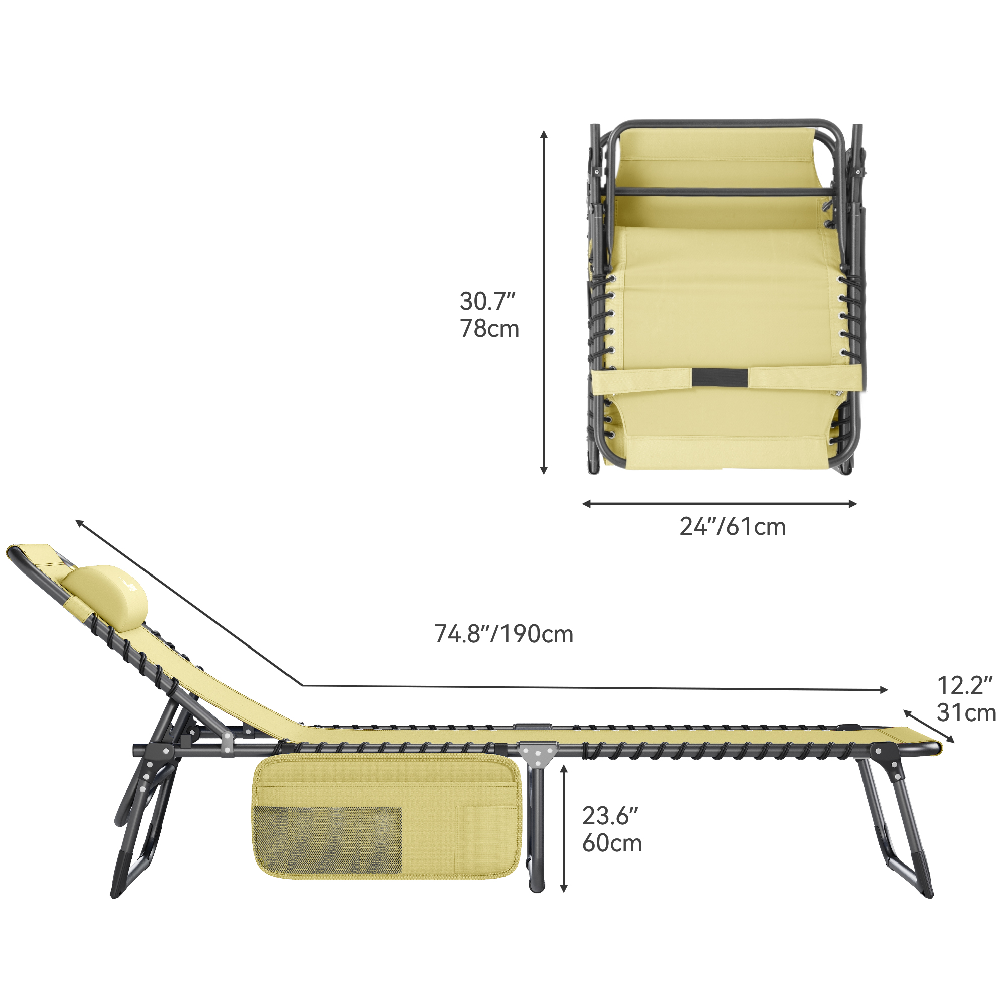 Patio Lounge Chair Portable Reclining Chairse Lounge Folding Camping Cot - Picture 27 of 44