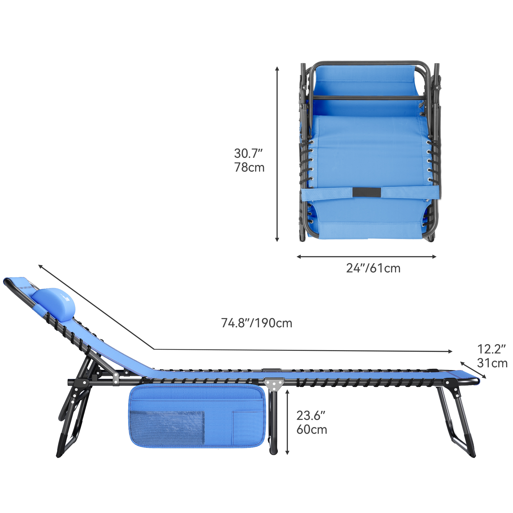 Patio Lounge Chair Portable Reclining Chairse Lounge Folding Camping Cot - Picture 43 of 44