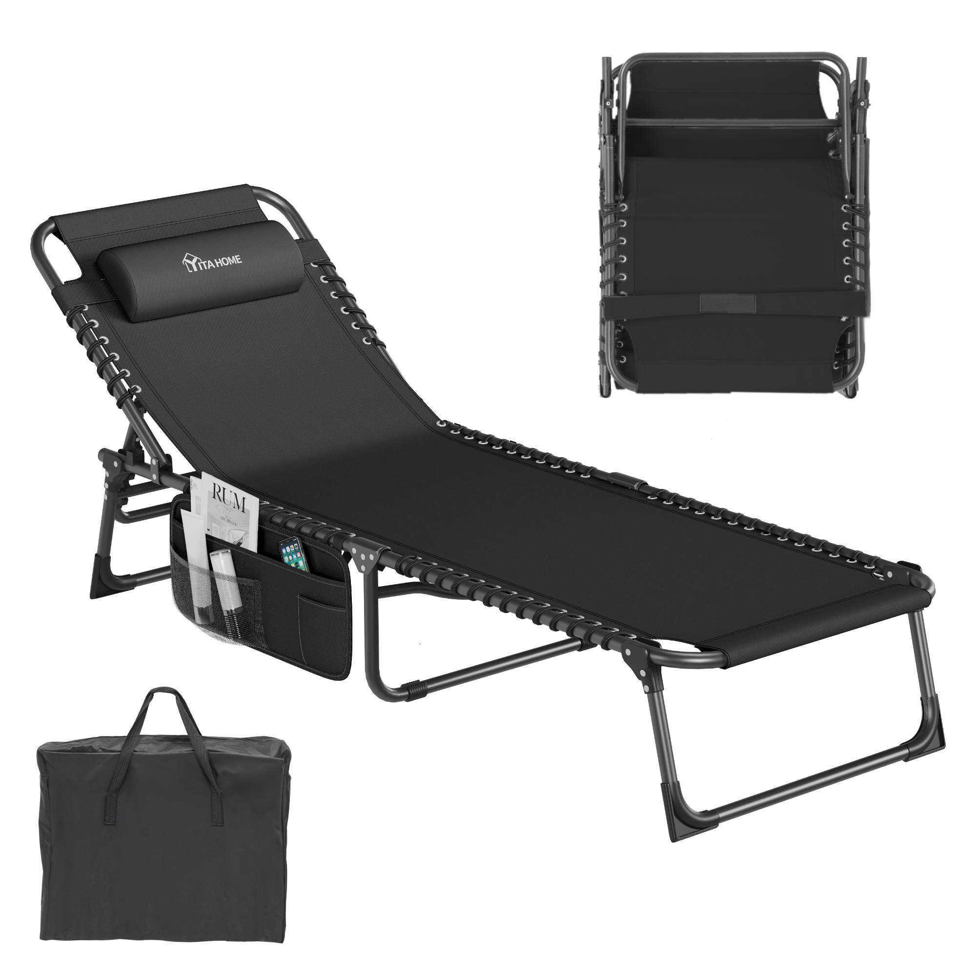 Patio Lounge Chair Portable Reclining Chairse Lounge Folding Camping Cot - Picture 29 of 44