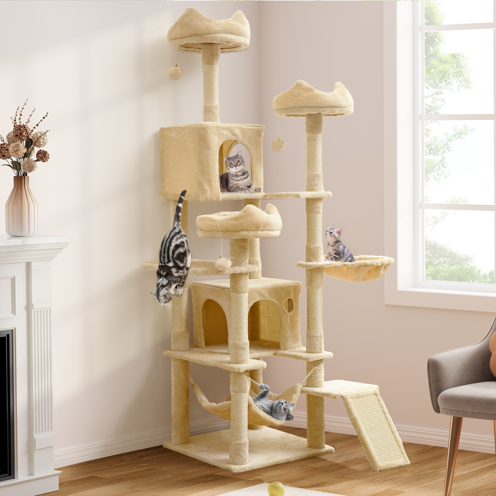 75 Inches Indoor Cat Tree Tall Cat Tower for Large Cats 20 lbs Cat Condo eBay