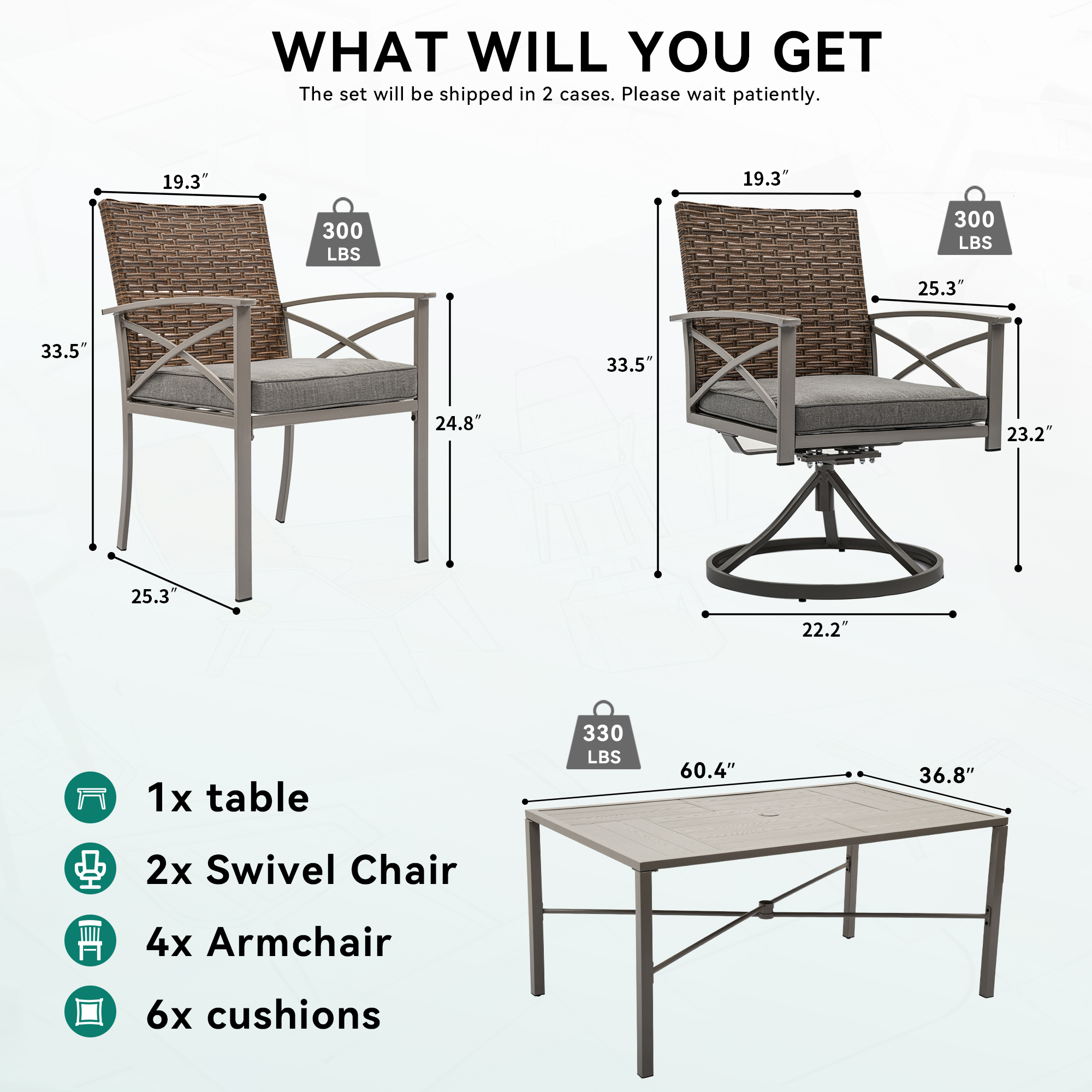 7 Patio Dining Set Outdoor Wicker Conversation Furniture Set dinner table chairs - Picture 28 of 50