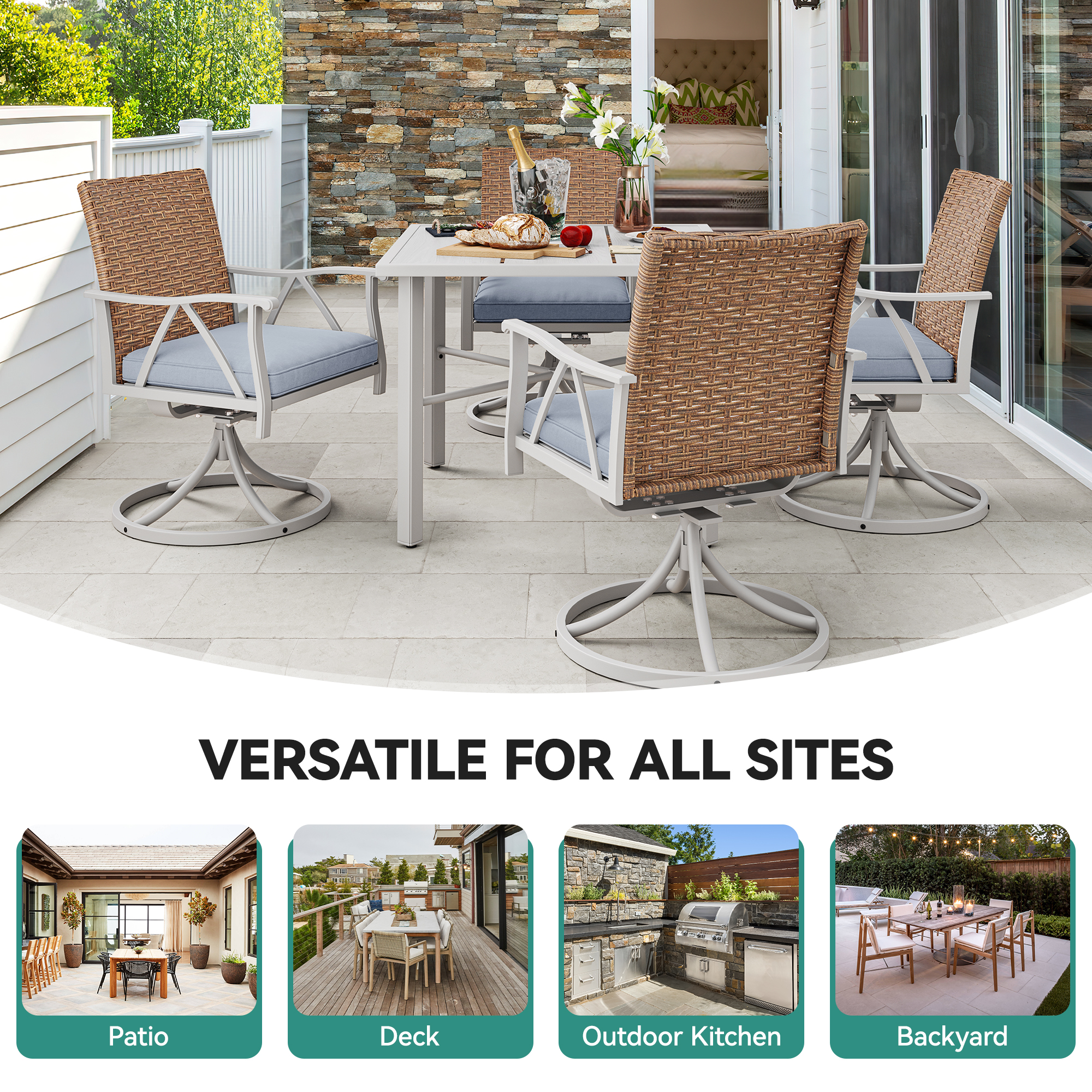 7 Patio Dining Set Outdoor Wicker Conversation Furniture Set dinner table chairs - Picture 34 of 50