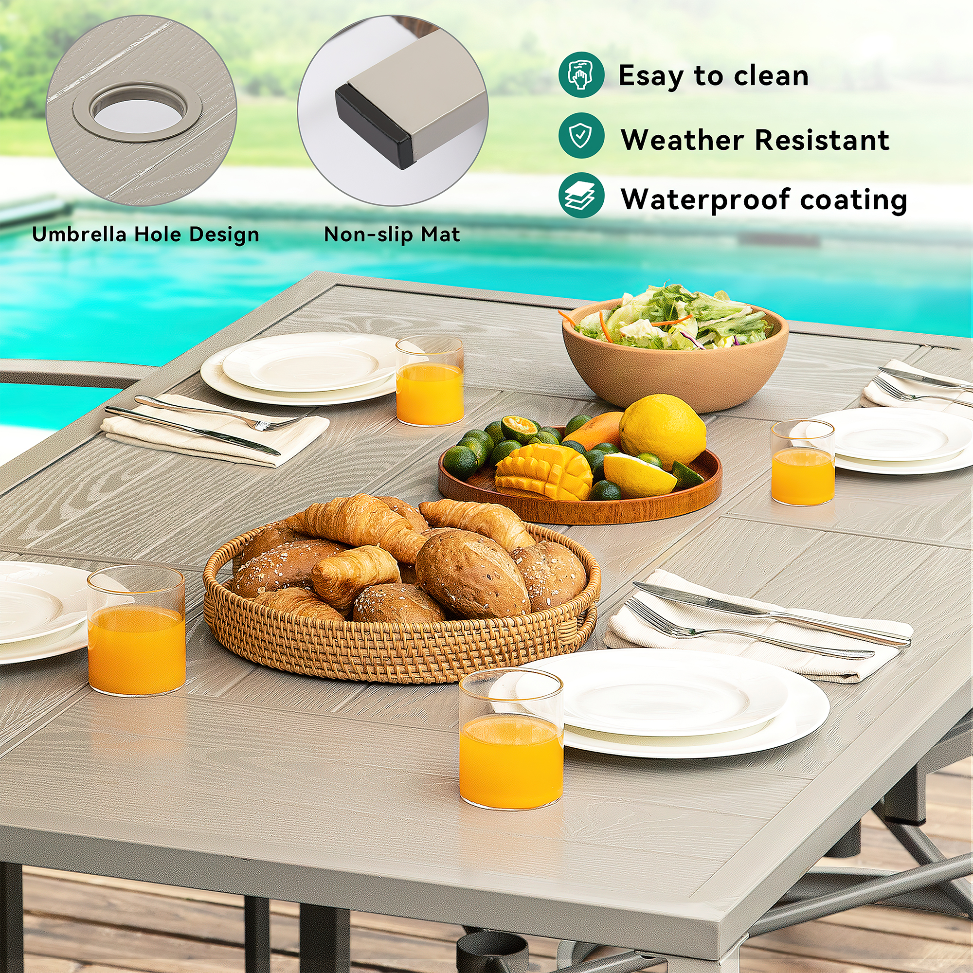 7 Patio Dining Set Outdoor Wicker Conversation Furniture Set dinner table chairs - Picture 27 of 50