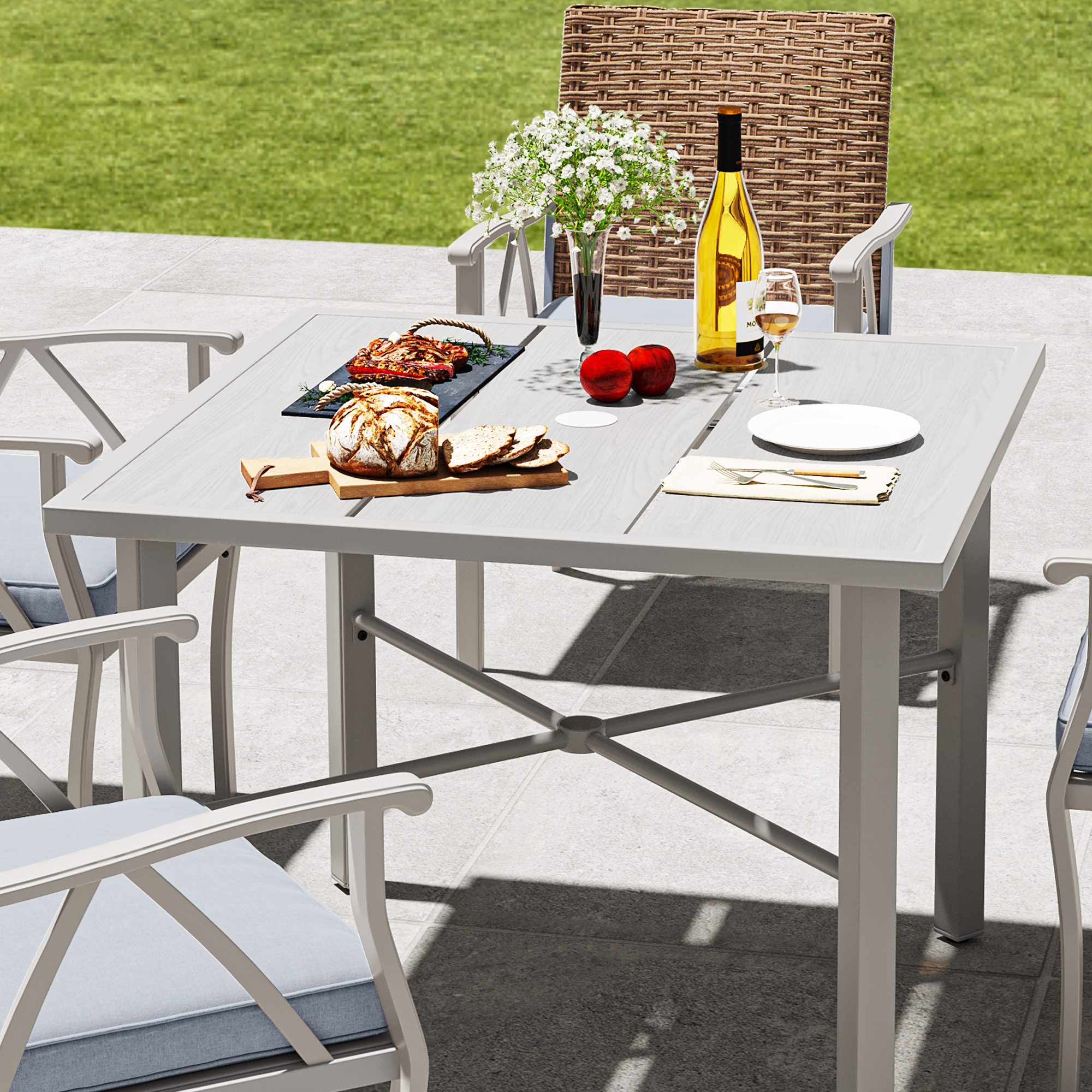 7 Patio Dining Set Outdoor Wicker Conversation Furniture Set dinner table chairs - Picture 37 of 50