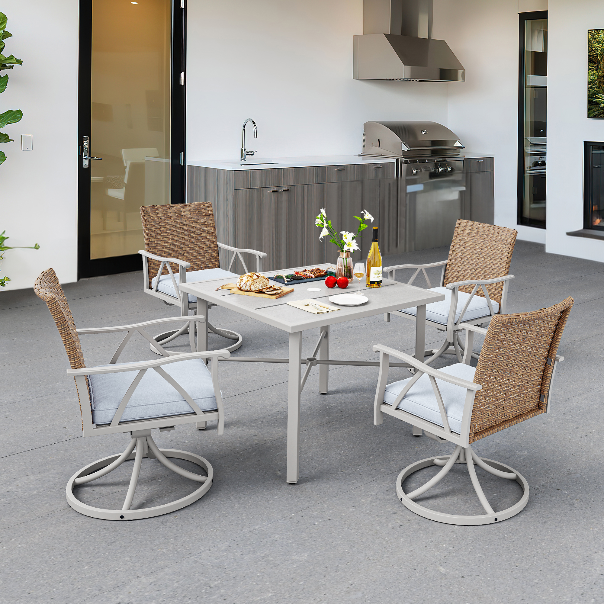7 Patio Dining Set Outdoor Wicker Conversation Furniture Set dinner table chairs - Picture 30 of 50