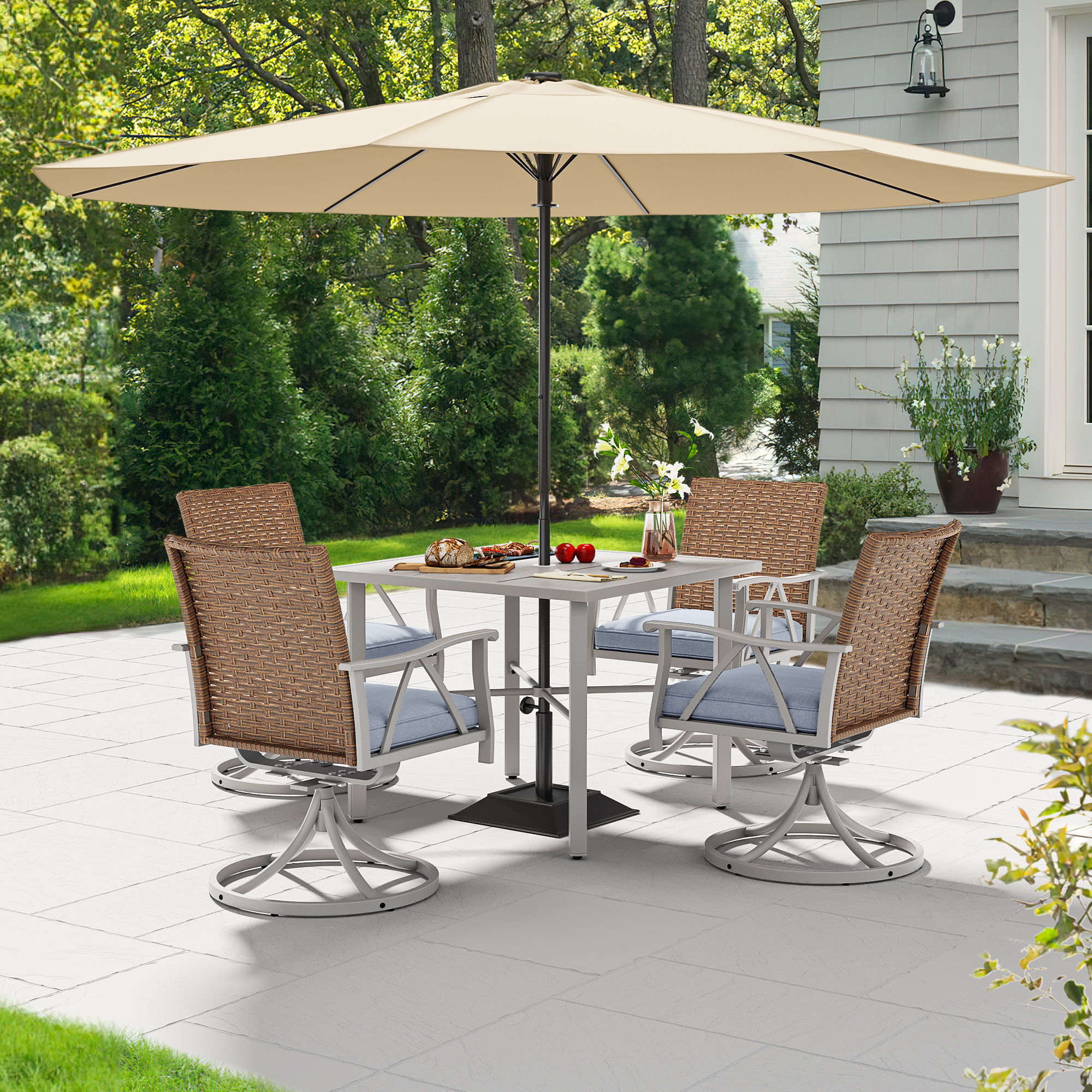 7 Patio Dining Set Outdoor Wicker Conversation Furniture Set dinner table chairs - Picture 29 of 50