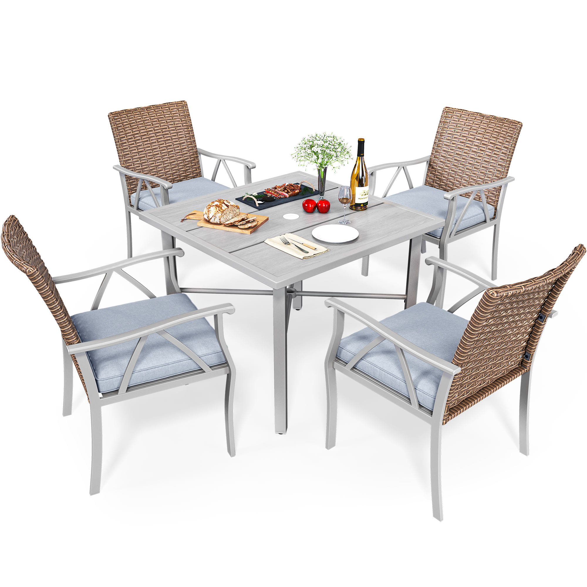 7 Patio Dining Set Outdoor Wicker Conversation Furniture Set dinner table chairs - Picture 40 of 50