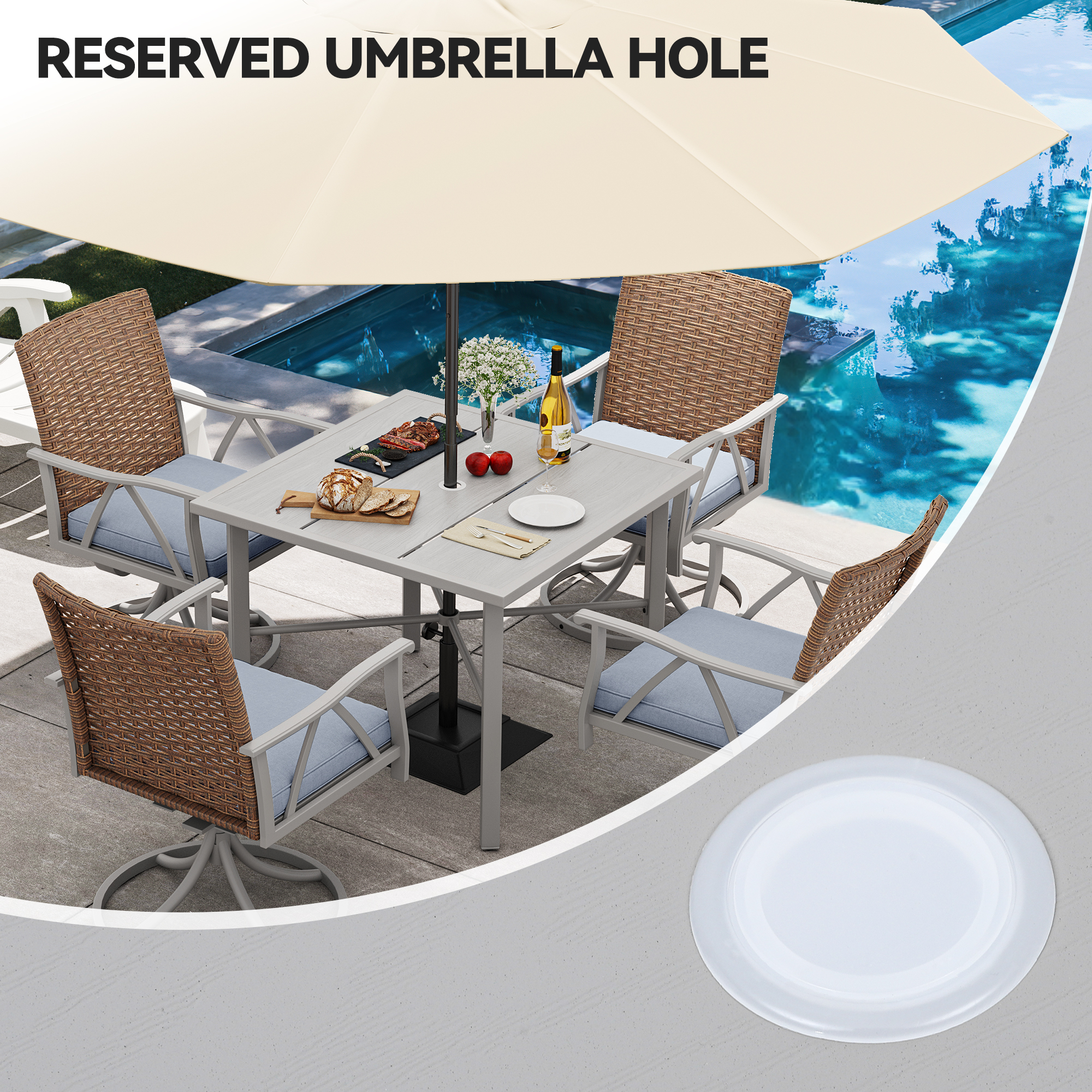 7 Patio Dining Set Outdoor Wicker Conversation Furniture Set dinner table chairs - Picture 32 of 50