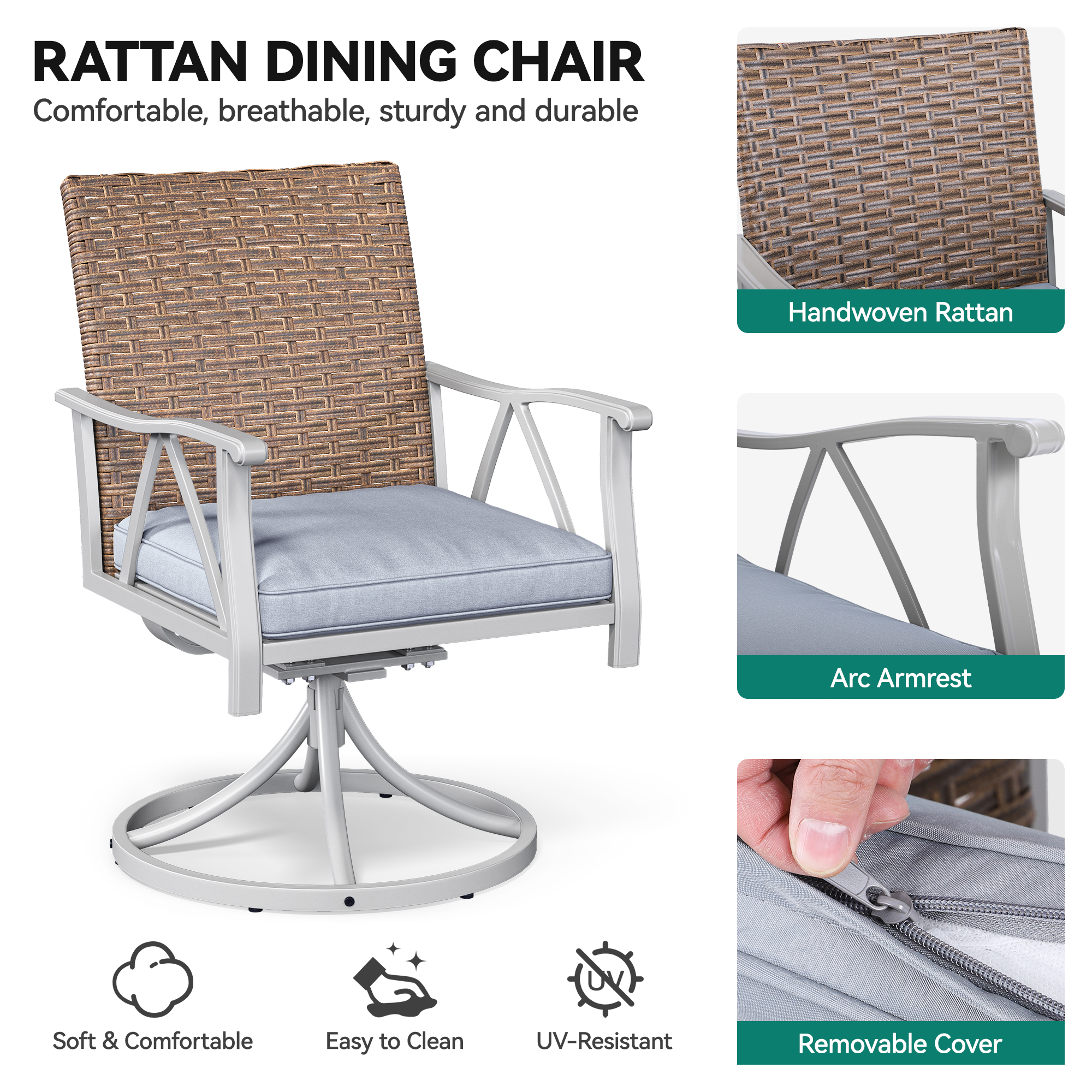 7 Patio Dining Set Outdoor Wicker Conversation Furniture Set dinner table chairs - Picture 45 of 50