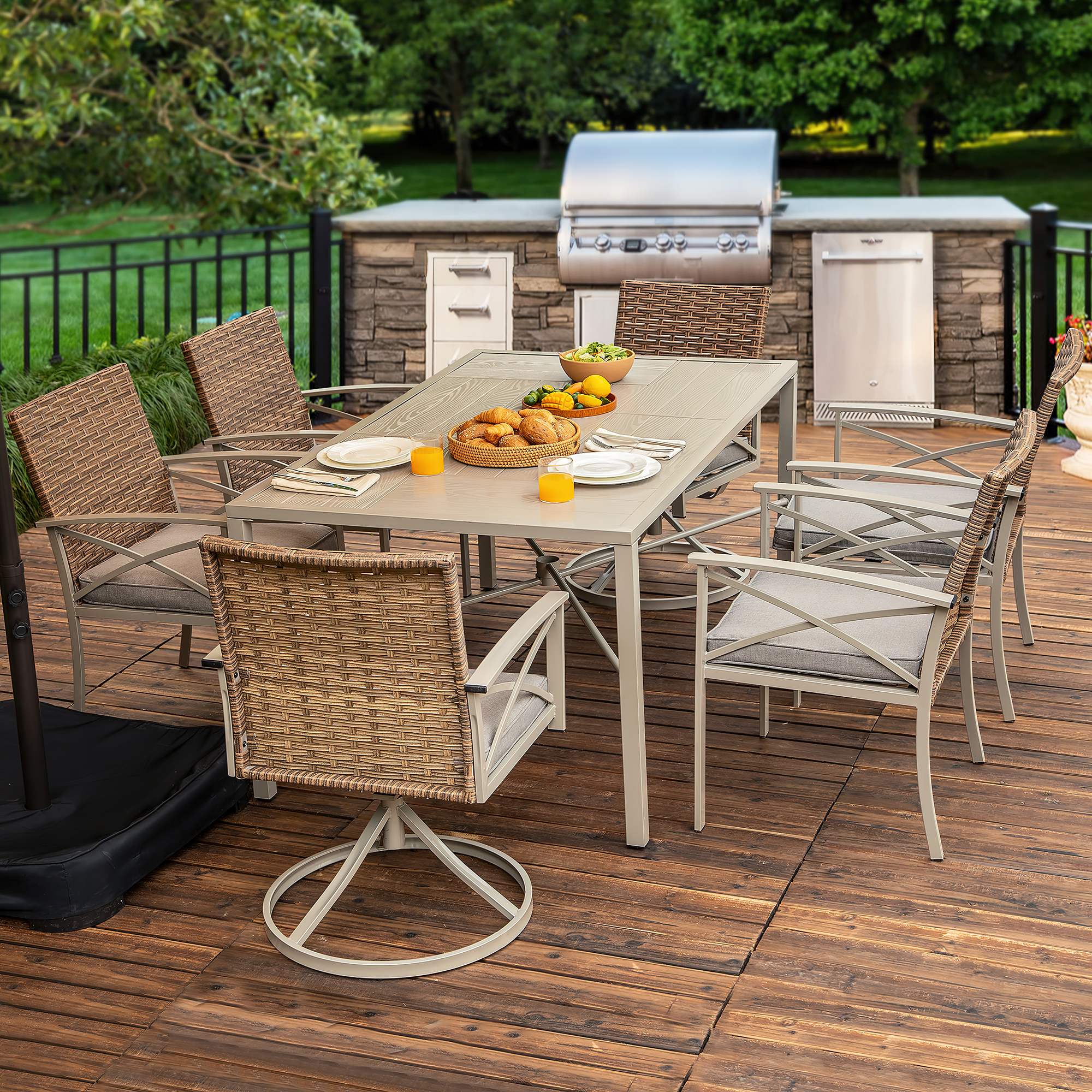 7 Patio Dining Set Outdoor Wicker Conversation Furniture Set dinner table chairs - Picture 25 of 50