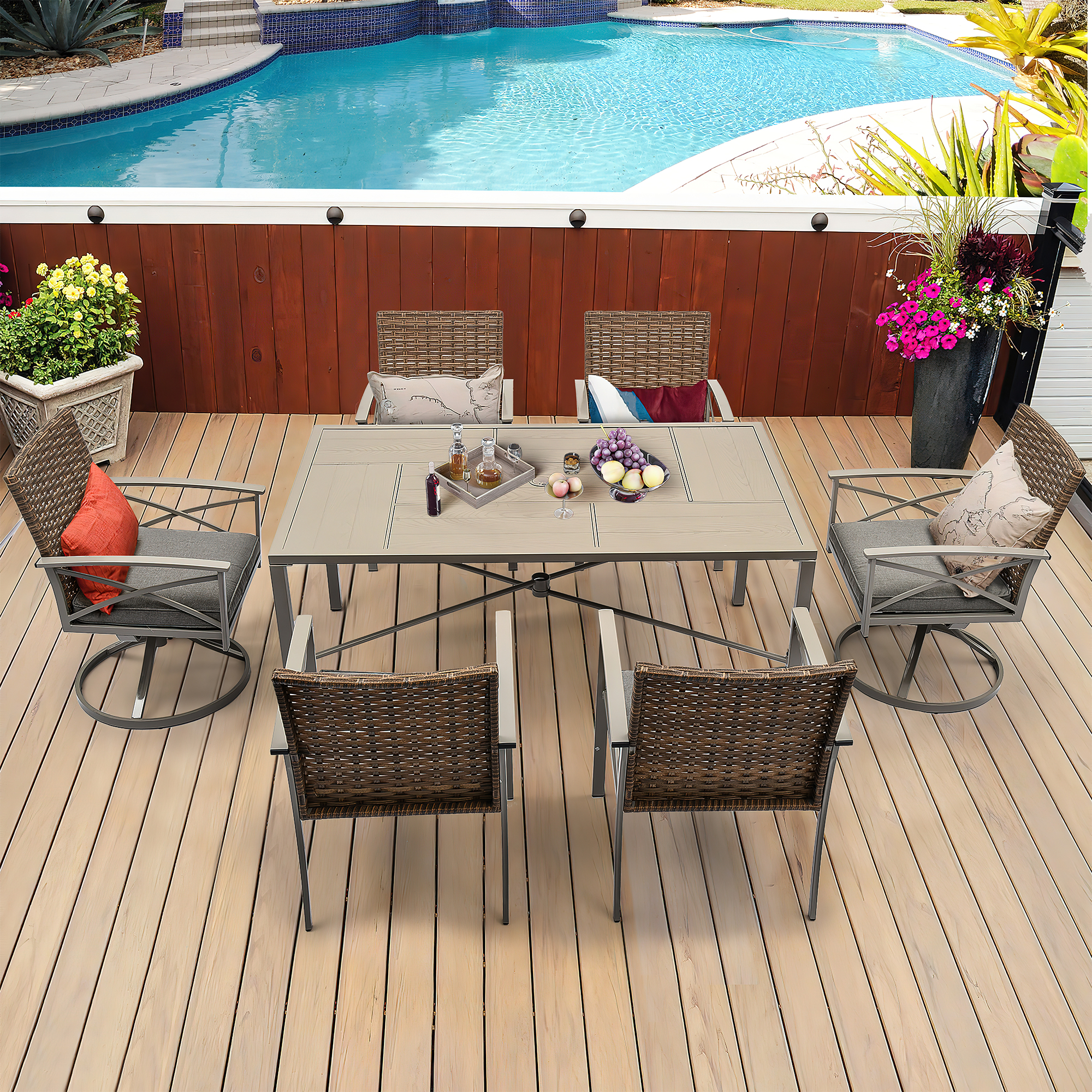 7 Patio Dining Set Outdoor Wicker Conversation Furniture Set dinner table chairs - Picture 26 of 50