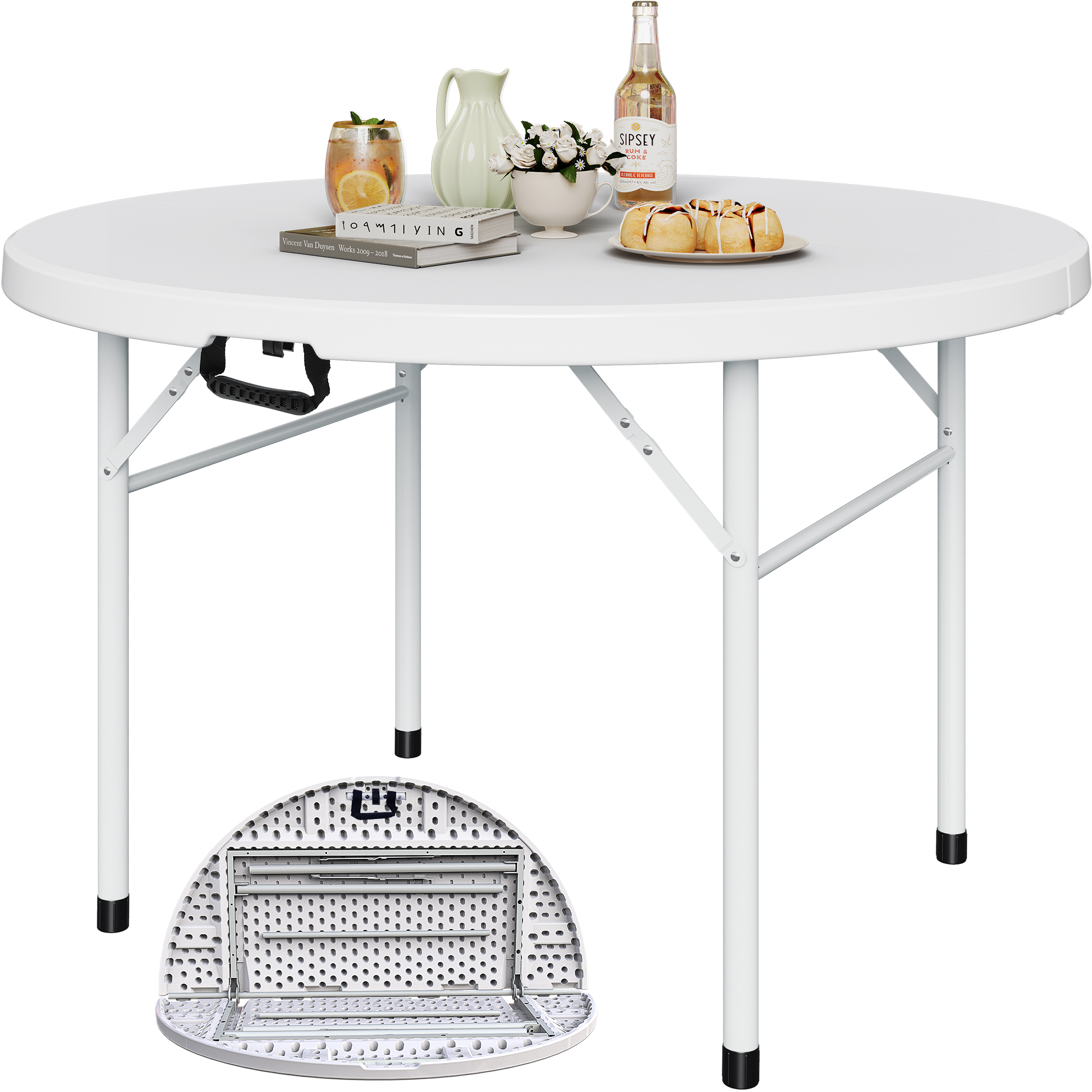 48'' Round Folding Dining Table for Outdoor Garden Patio Camping Picnics BBQs