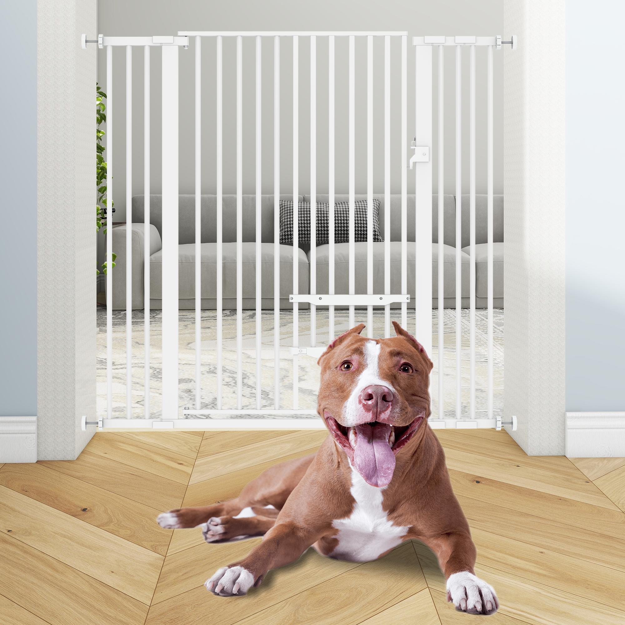 Baby Gate With Pet Door Dog Cat Child Safety Extra Wide Walk Thru Fence Guard