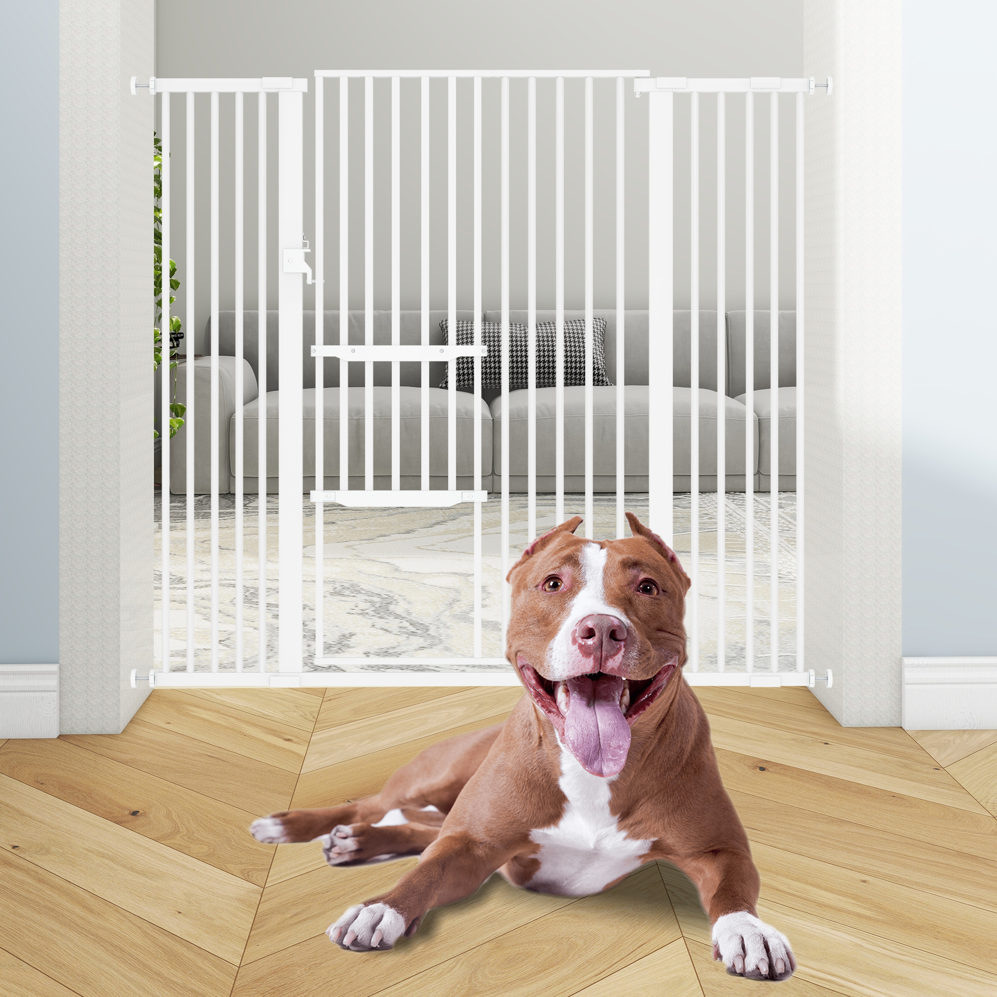 Baby Gate With Pet Door Dog Cat Child Safety Extra Wide Walk Thru Fence Guard