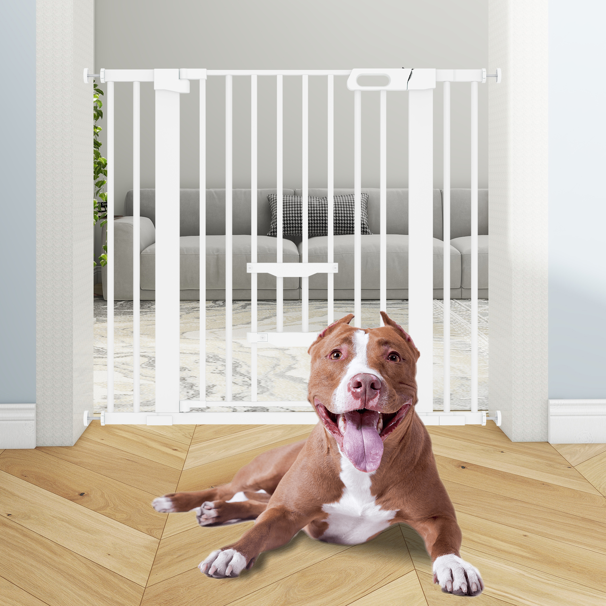 Baby Gate With Pet Door Dog Cat Child Safety Extra Wide Walk Thru Fence Guard