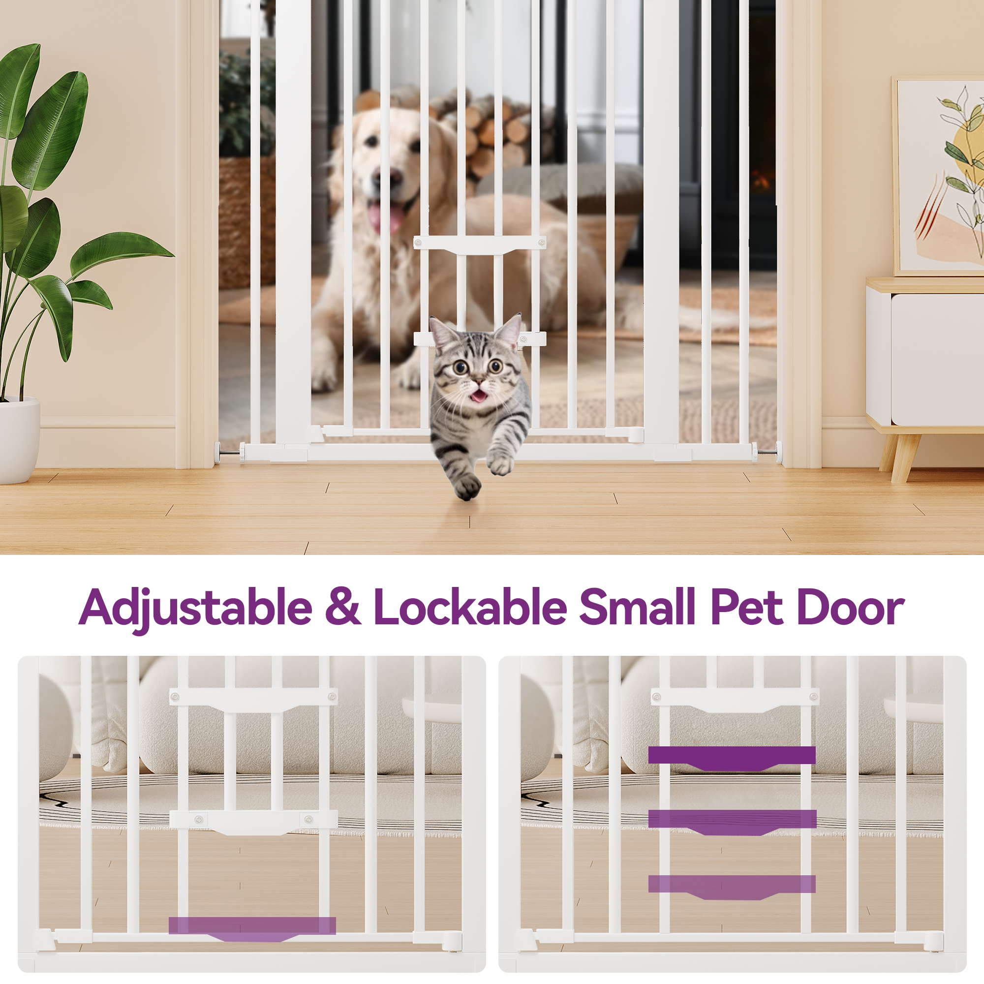 Baby Gate With Pet Door Dog Cat Child Safety Extra Wide Walk Thru Fence Guard