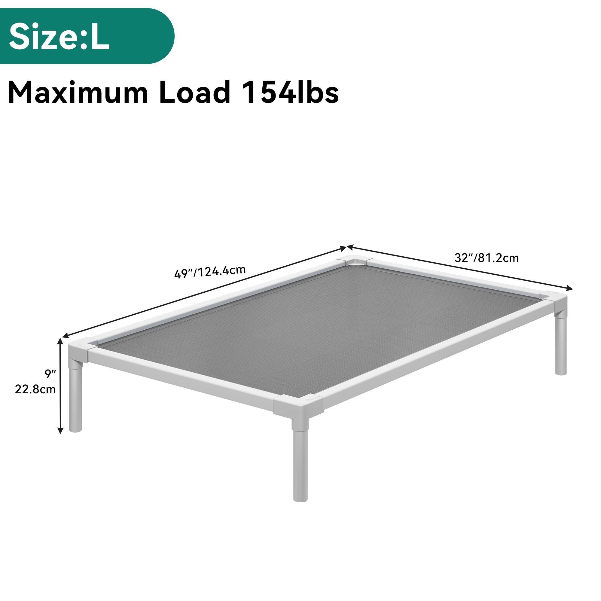 49 IN Cooling Elevated Dog Bed Chew Proof Raised Pet Cot with Aluminum Frame - Picture 8 of 8