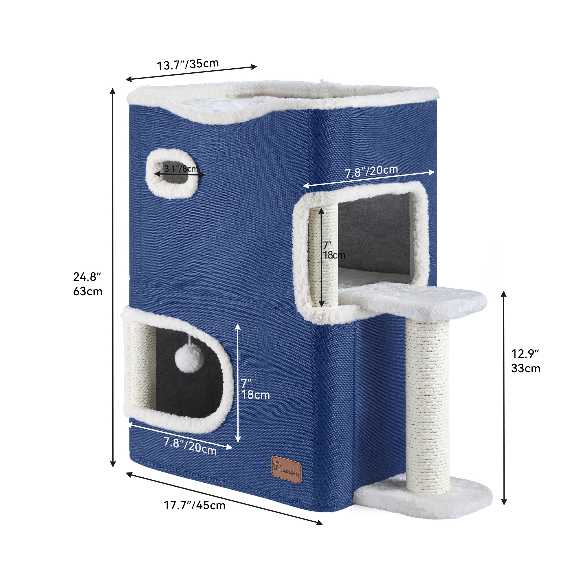 2 Tier Cat House Indoor Cat Cave Bed Playhouse Cat Tunnels with Scratch Pad - Bild 10 von 12