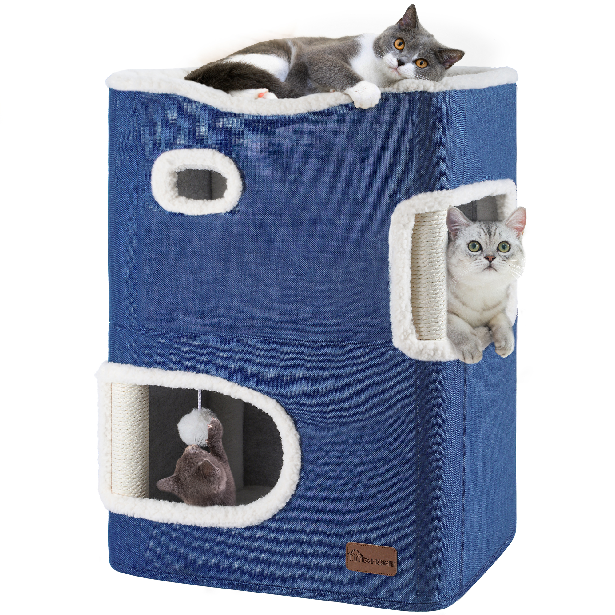 2 Tier Cat House Indoor Cat Cave Bed Playhouse Cat Tunnels with Scratch Pad - Bild 11 von 12