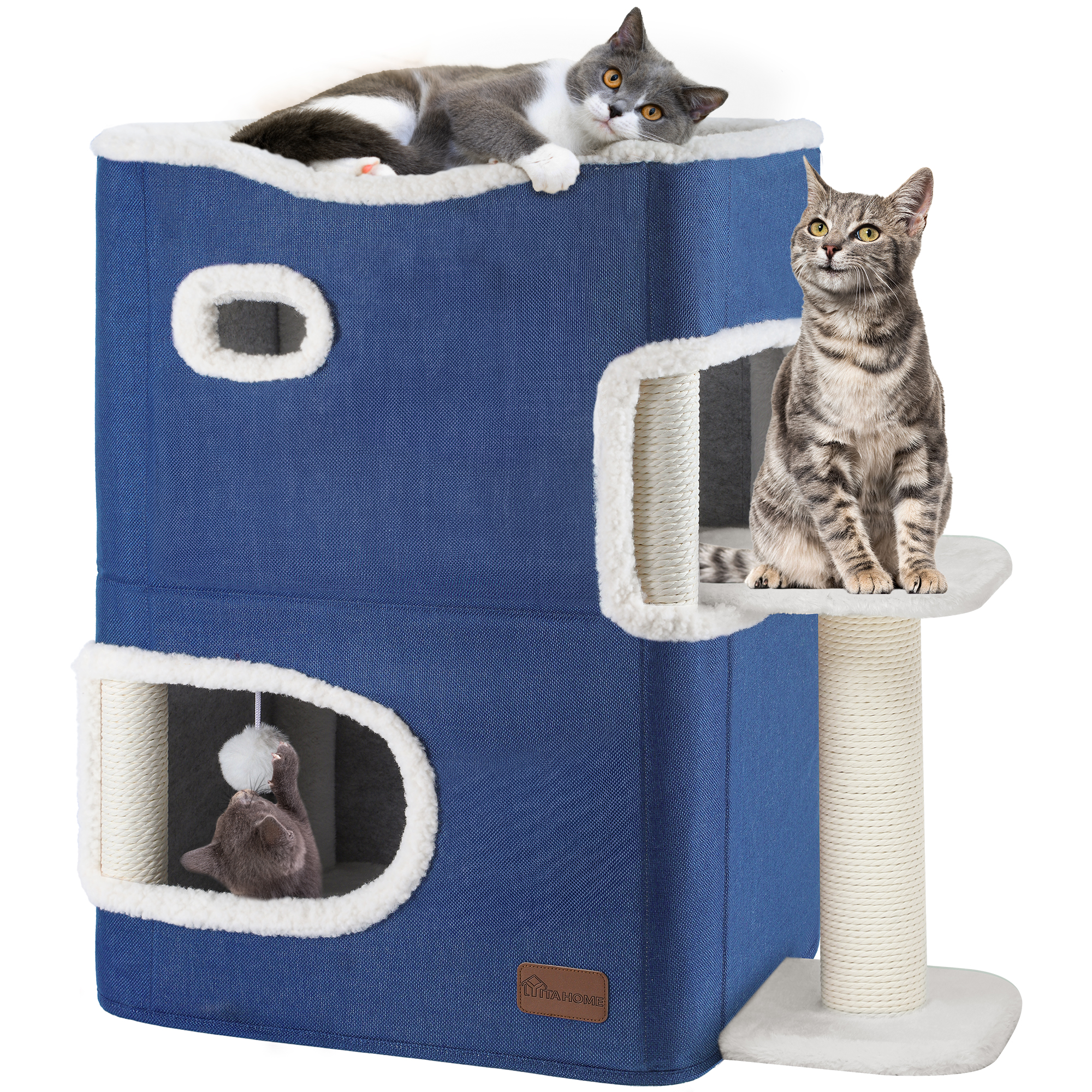 2 Tier Cat House Indoor Cat Cave Bed Playhouse Cat Tunnels with Scratch Pad - Bild 9 von 12