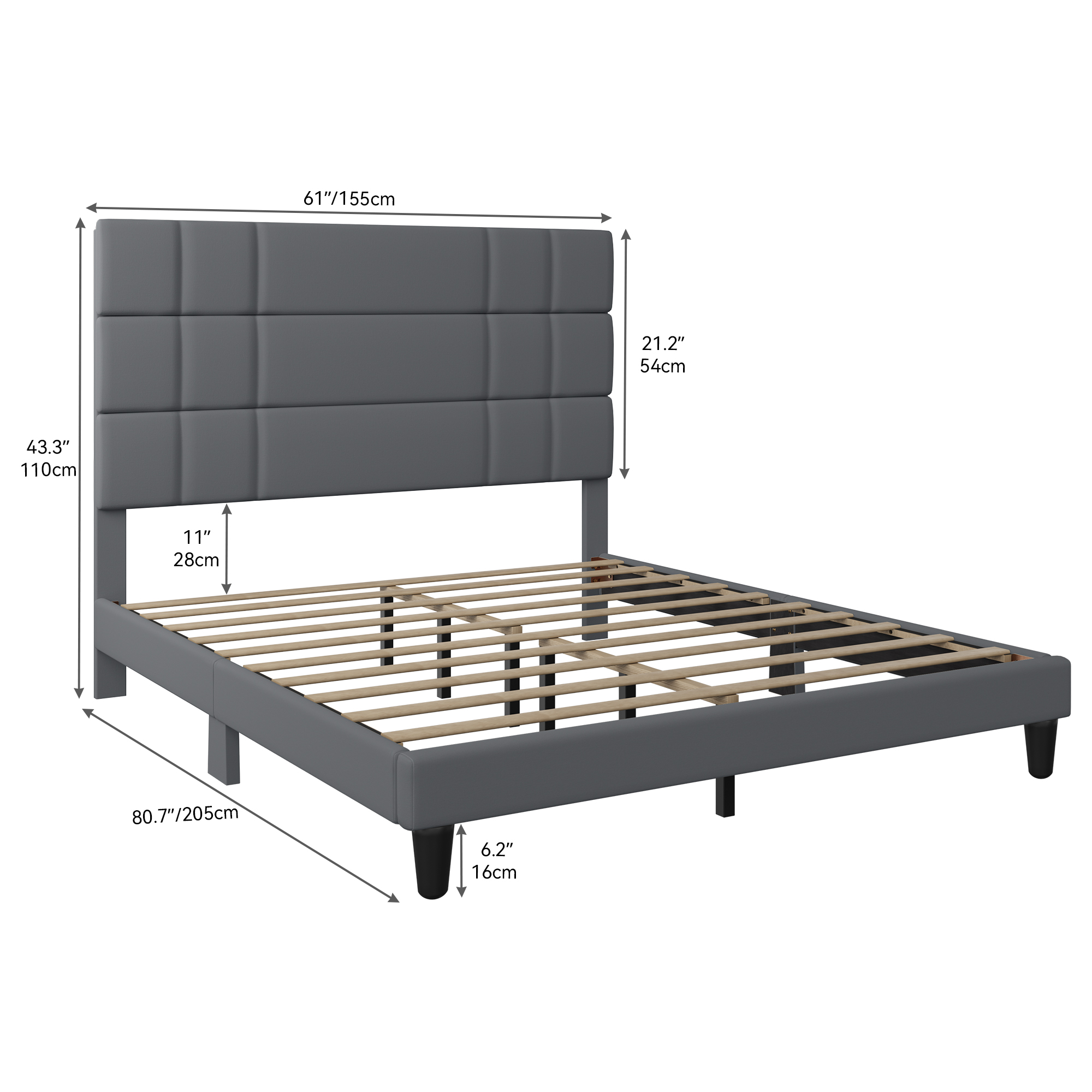 King/Queen Bed Frame Linen Fabric Upholstered Platform with Headboard Beige Grey - Picture 11 of 13