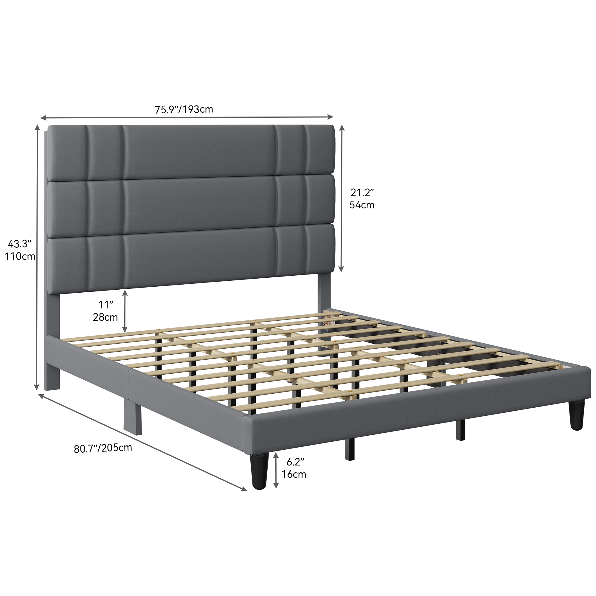 King/Queen Bed Frame Linen Fabric Upholstered Platform with Headboard Beige Grey - Picture 9 of 13