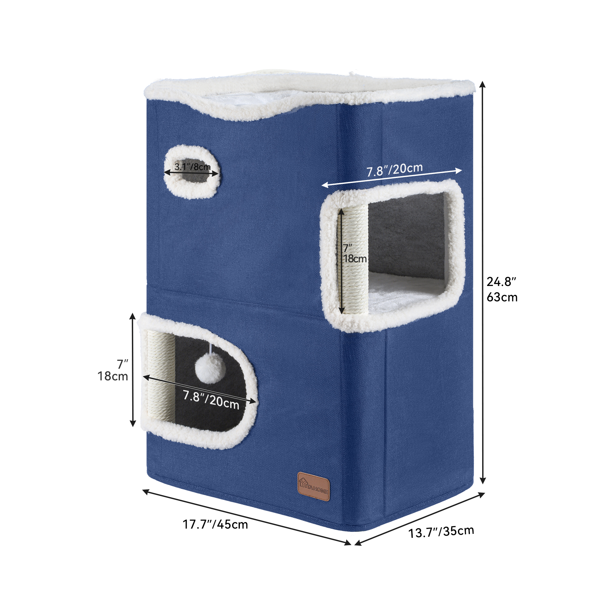 2 Tier Cat House Indoor Cat Cave Bed Playhouse Cat Tunnels with Scratch Pad - Bild 12 von 12