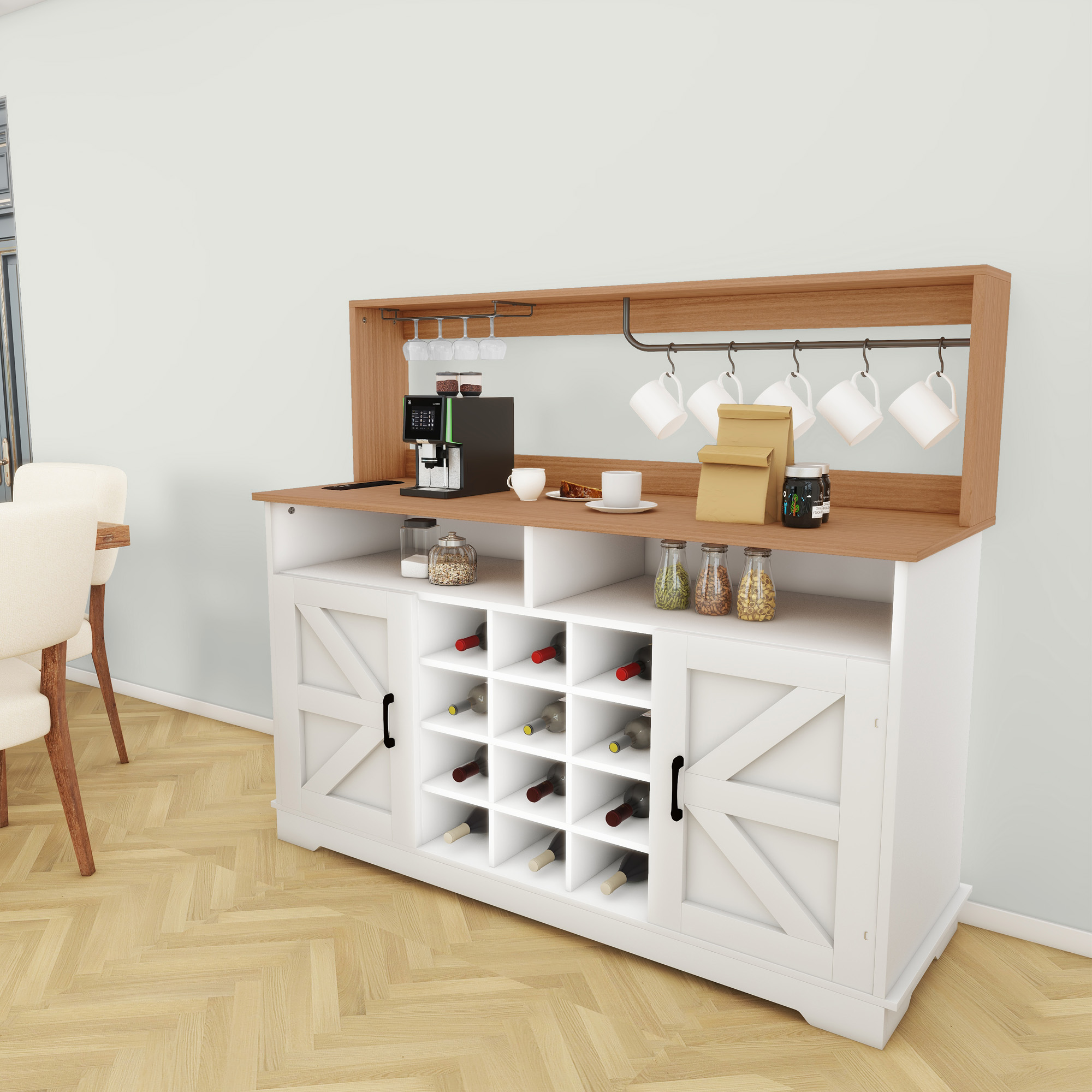 Sureaity 47"/55" Farmhouse Buffet Cabinet Coffee Bar Cabinet with Storage - Picture 13 of 14