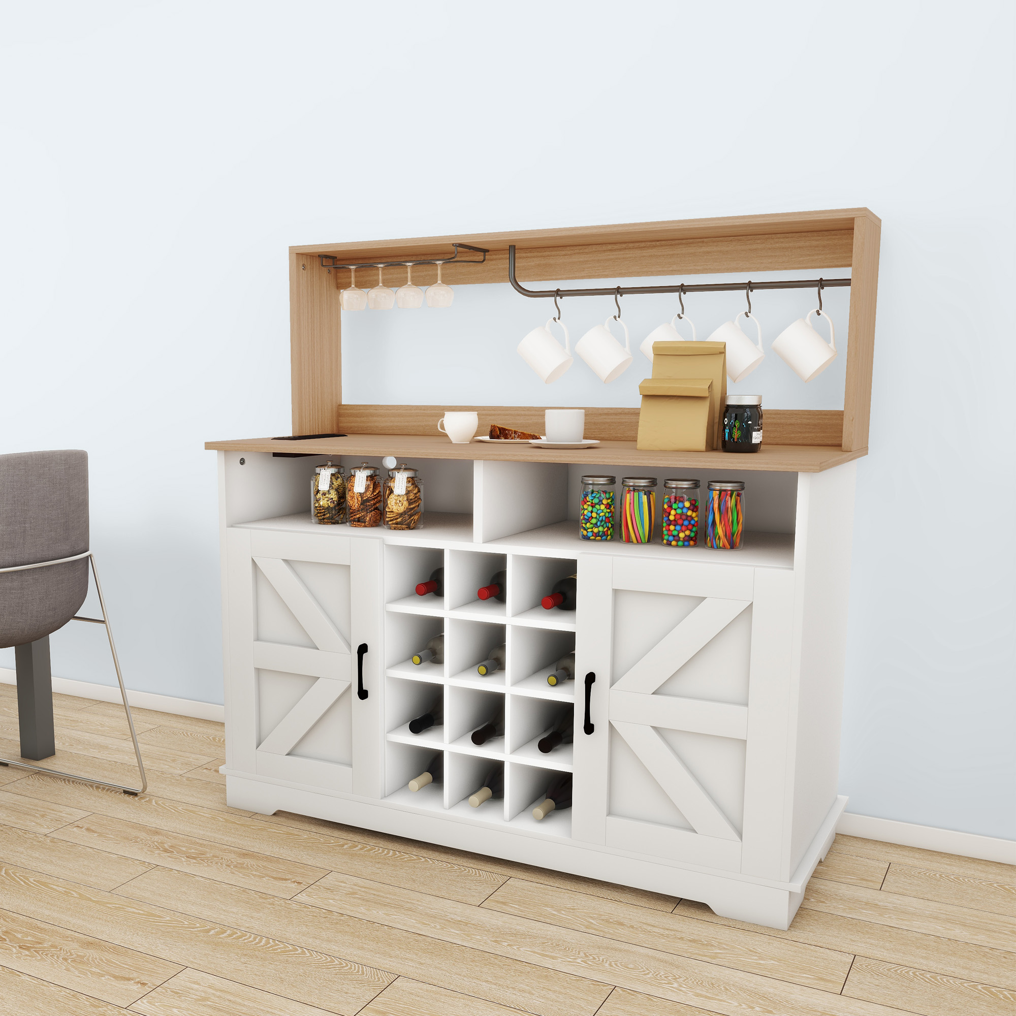 Sureaity 47"/55" Farmhouse Buffet Cabinet Coffee Bar Cabinet with Storage - Picture 11 of 14