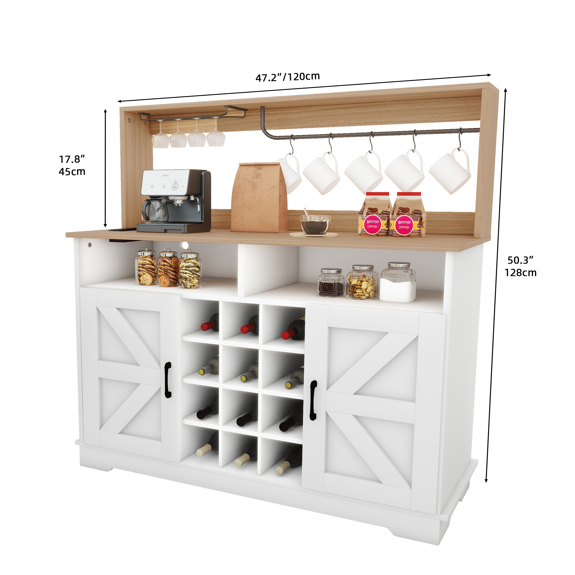 Sureaity 47"/55" Farmhouse Buffet Cabinet Coffee Bar Cabinet with Storage - Picture 12 of 14