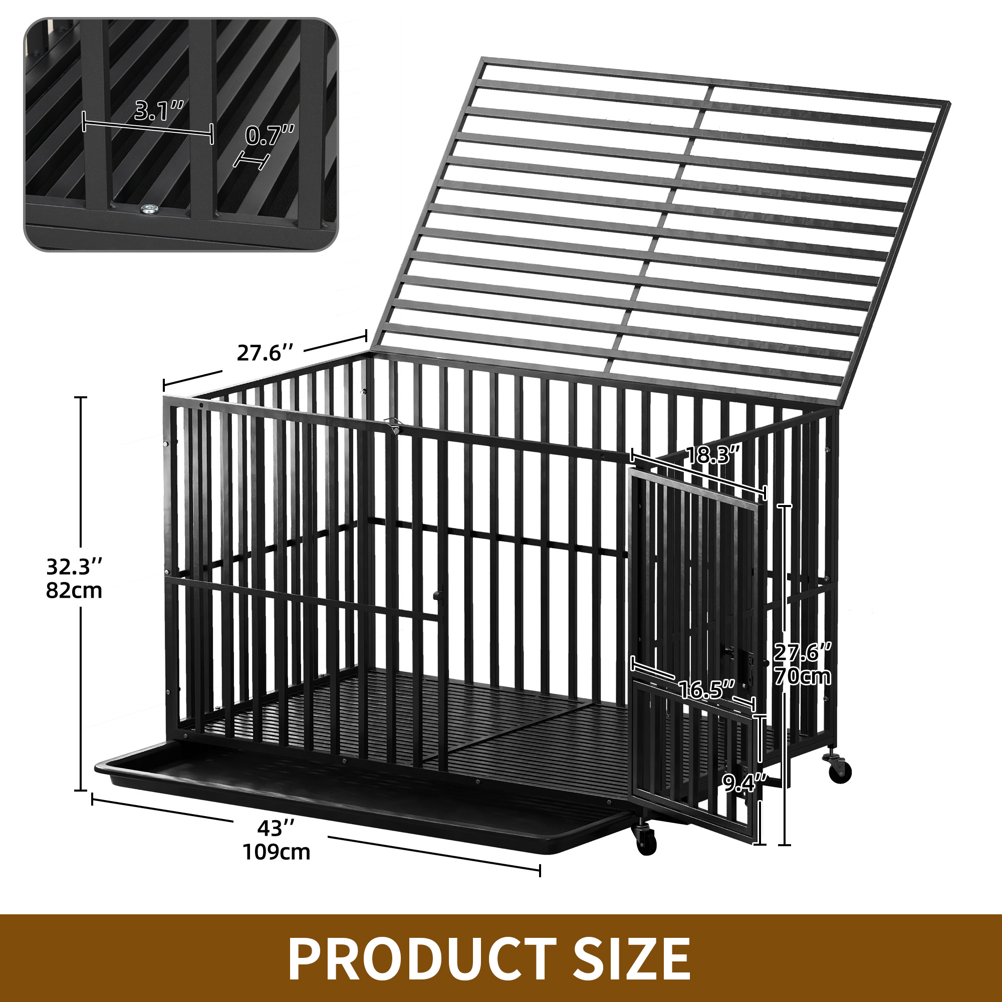 47/43/37 inches Escape Proof Dog Cage Strong Metal Large Kennel Three Doors