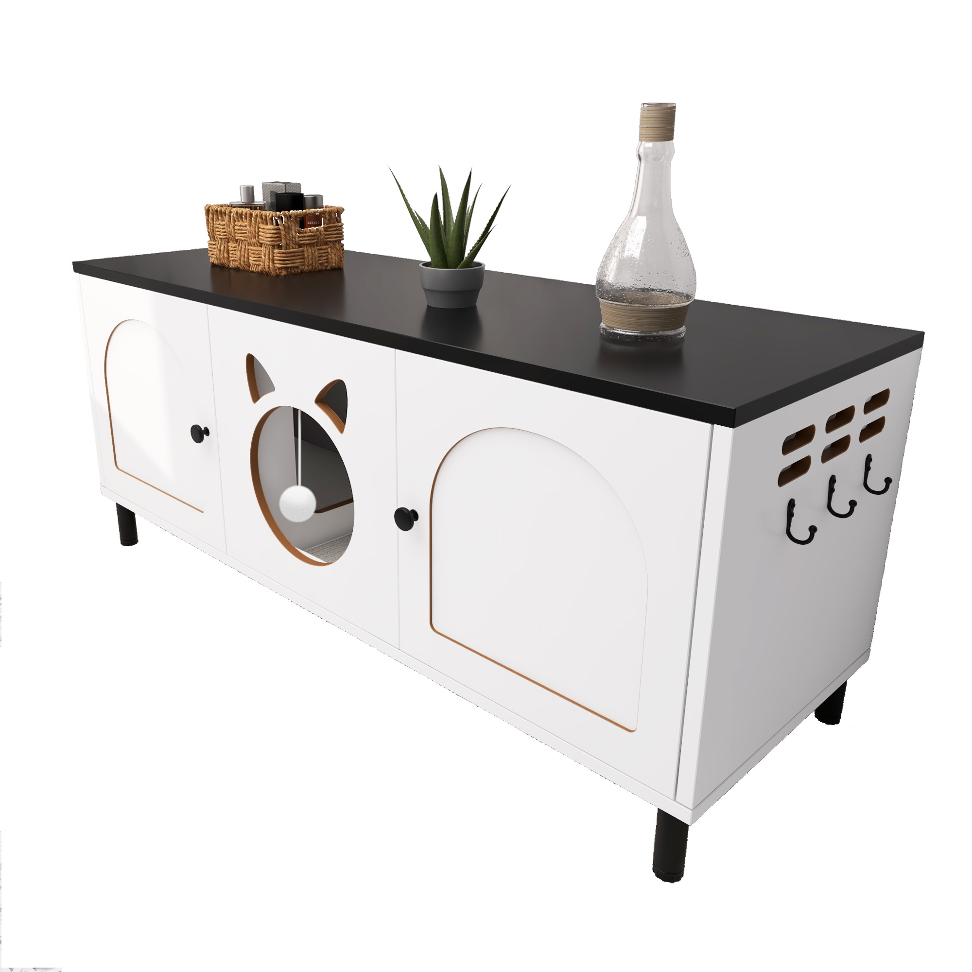 как выглядит 2 Cat Litter Cabinet Box Enclosure Hidden Furniture Cat Litter with Double Doors фото
