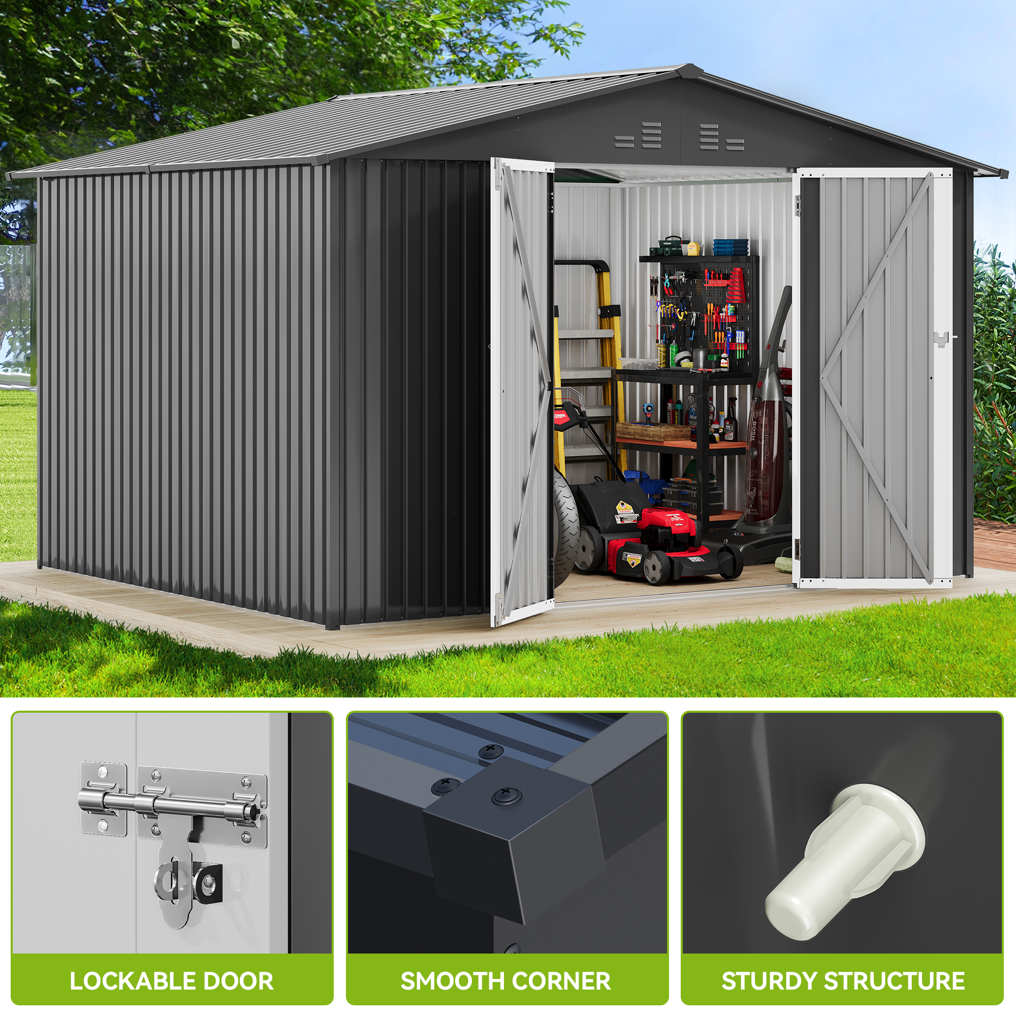 как выглядит Large Metal Outdoor Storage Shed with Window, Lockable Tool Storage Sheds фото