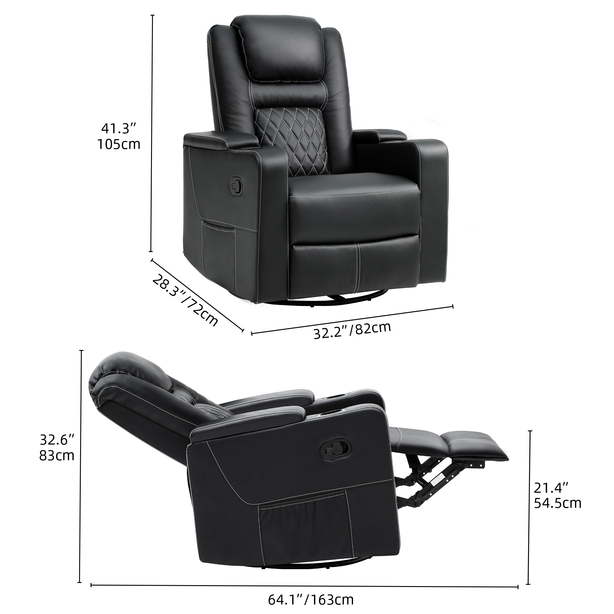 Faux Leather Rocker Recliner Chairs Swivel Rocking Recliner w/ Massage and Heat - Picture 22 of 27