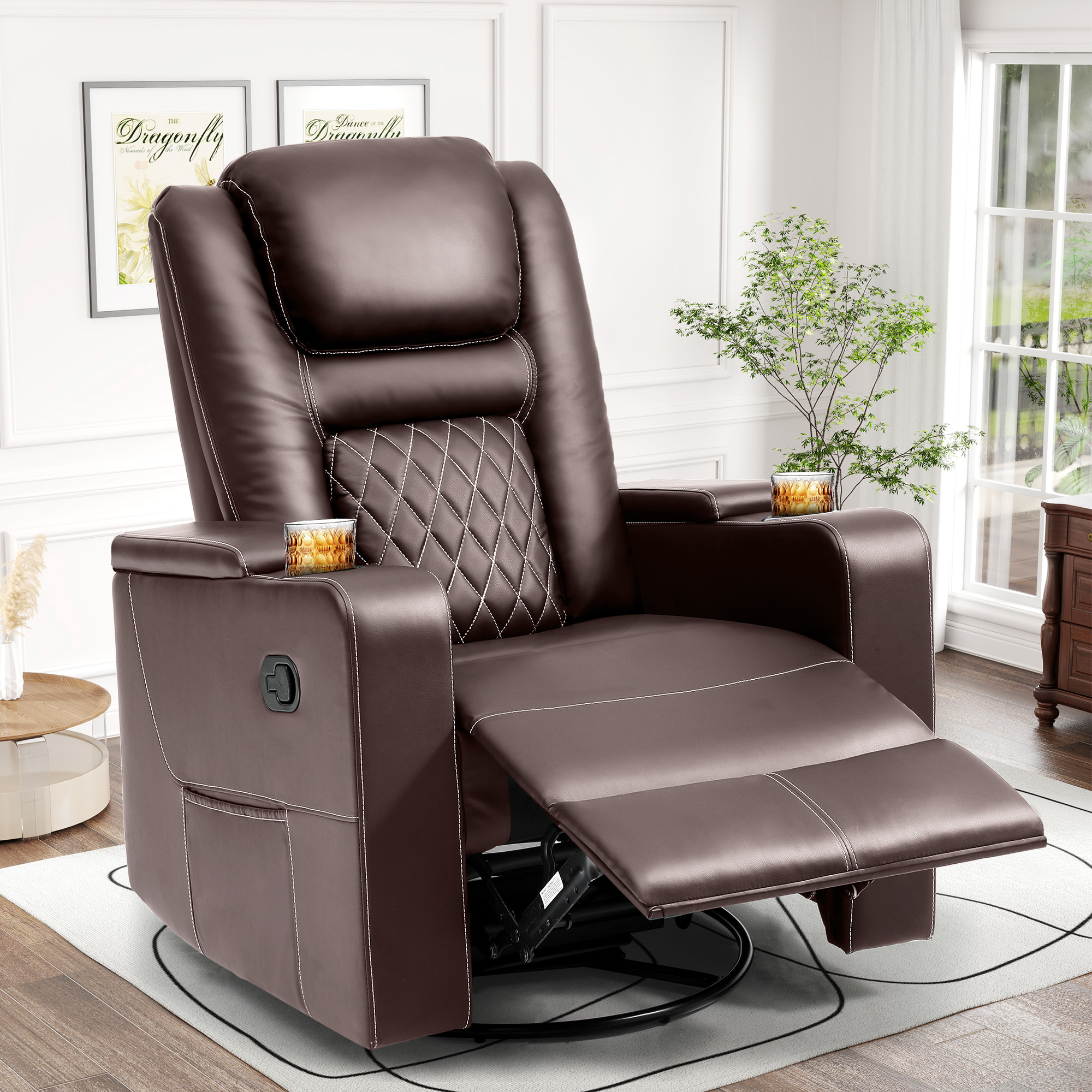 Faux Leather Rocker Recliner Chairs Swivel Rocking Recliner w/ Massage and Heat - Picture 26 of 27