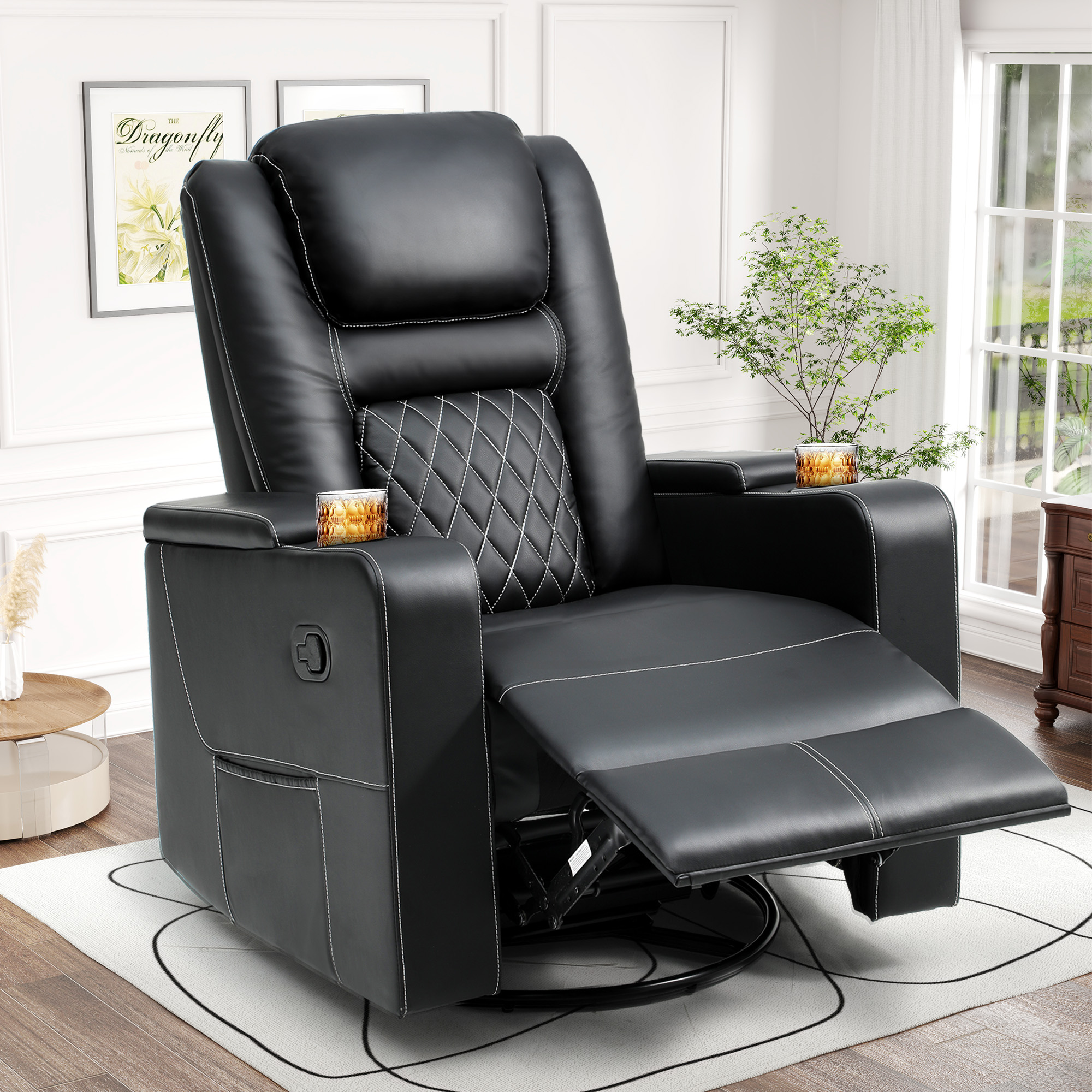 Faux Leather Rocker Recliner Chairs Swivel Rocking Recliner w/ Massage and Heat - Picture 18 of 27