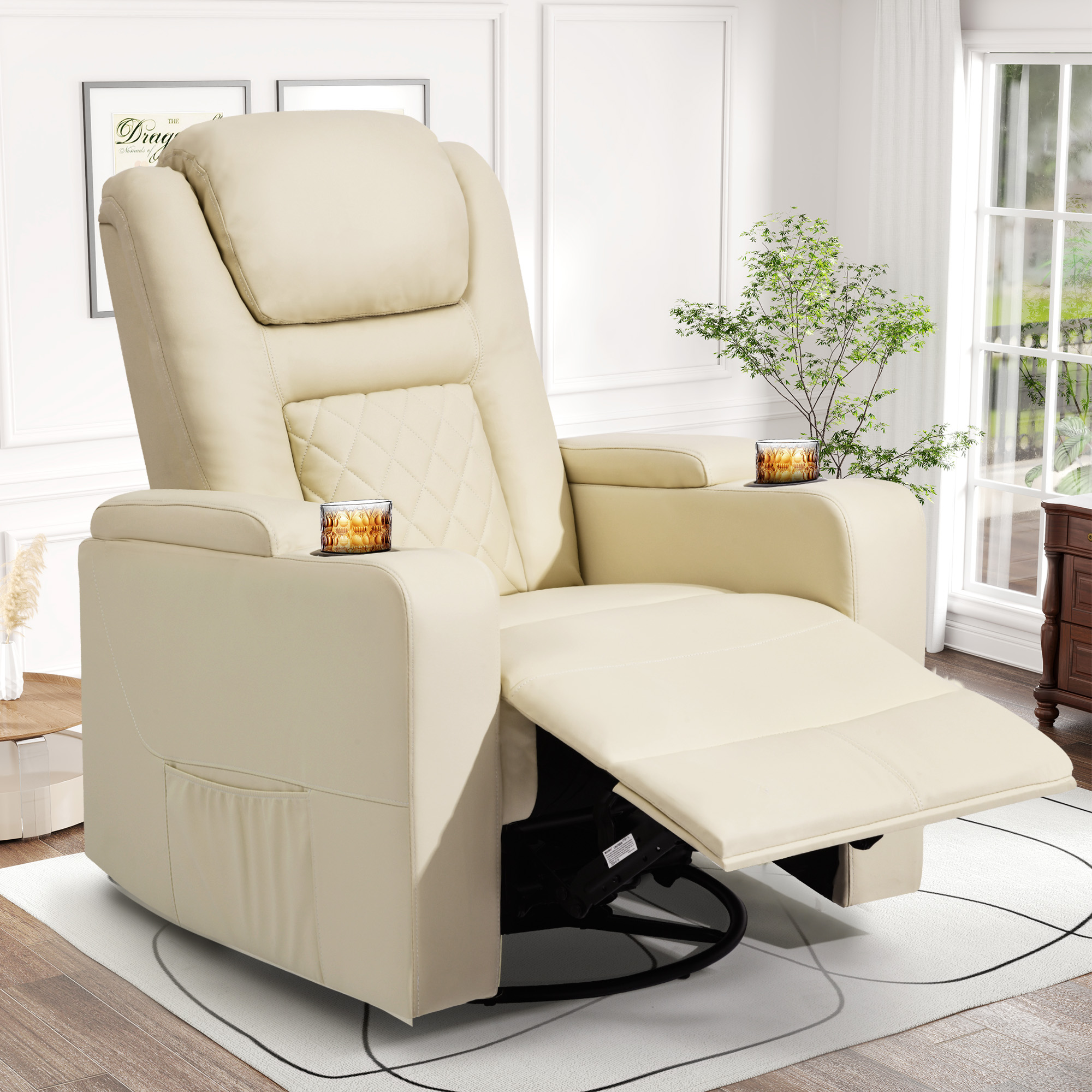Faux Leather Rocker Recliner Chairs Swivel Rocking Recliner w/ Massage and Heat - Picture 13 of 27