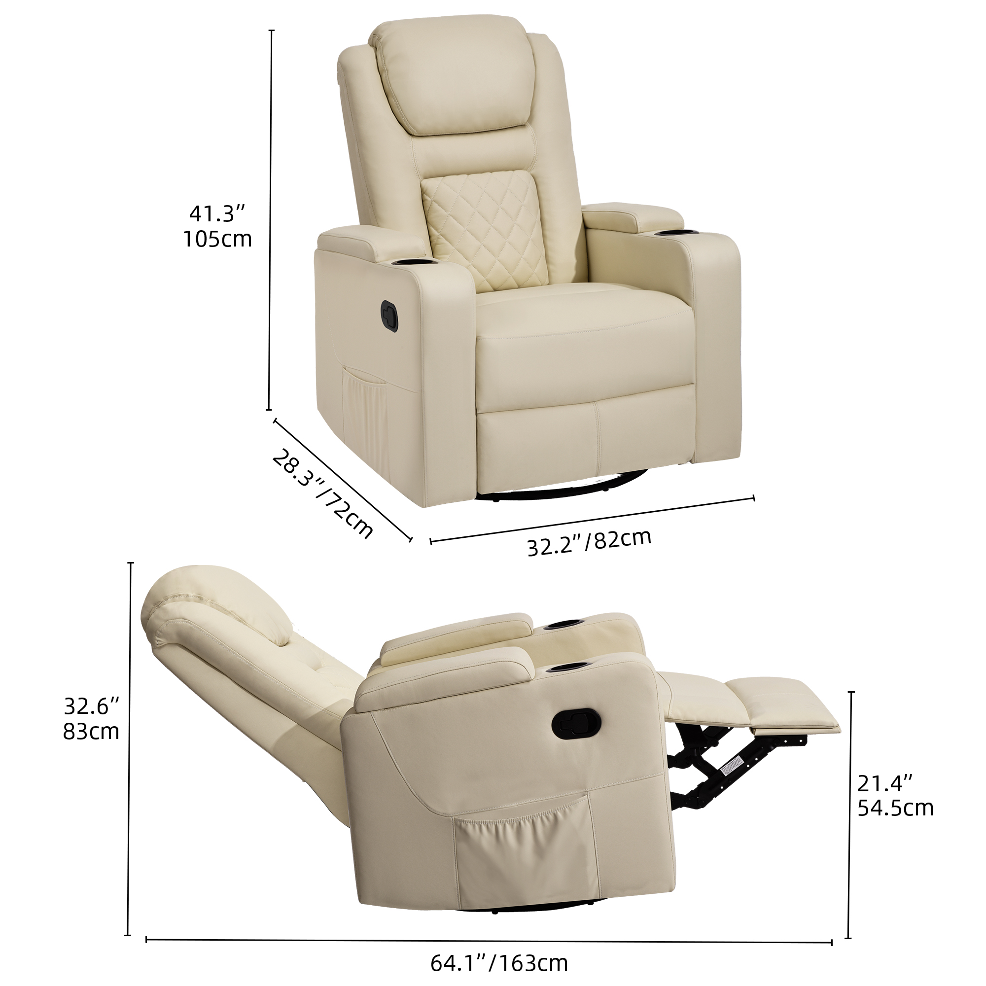 Faux Leather Rocker Recliner Chairs Swivel Rocking Recliner w/ Massage and Heat - Picture 17 of 27