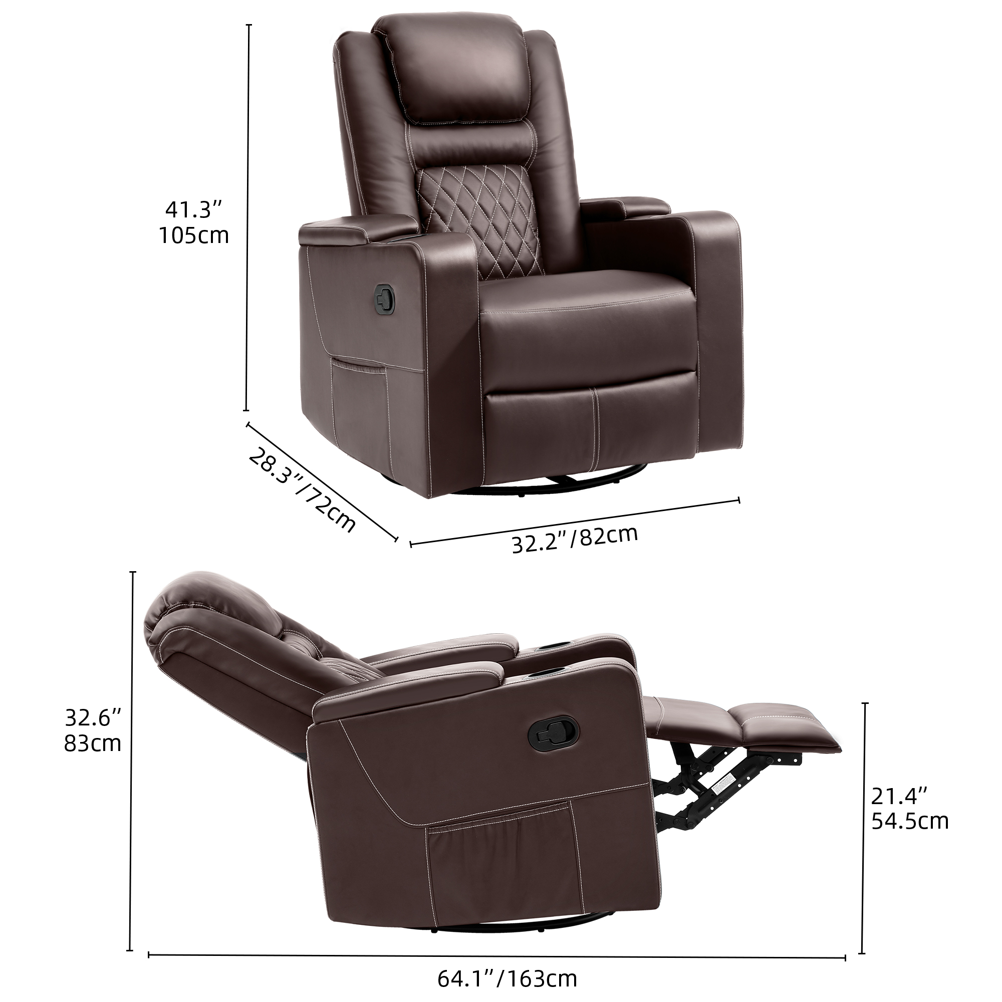 Faux Leather Rocker Recliner Chairs Swivel Rocking Recliner w/ Massage and Heat - Picture 27 of 27