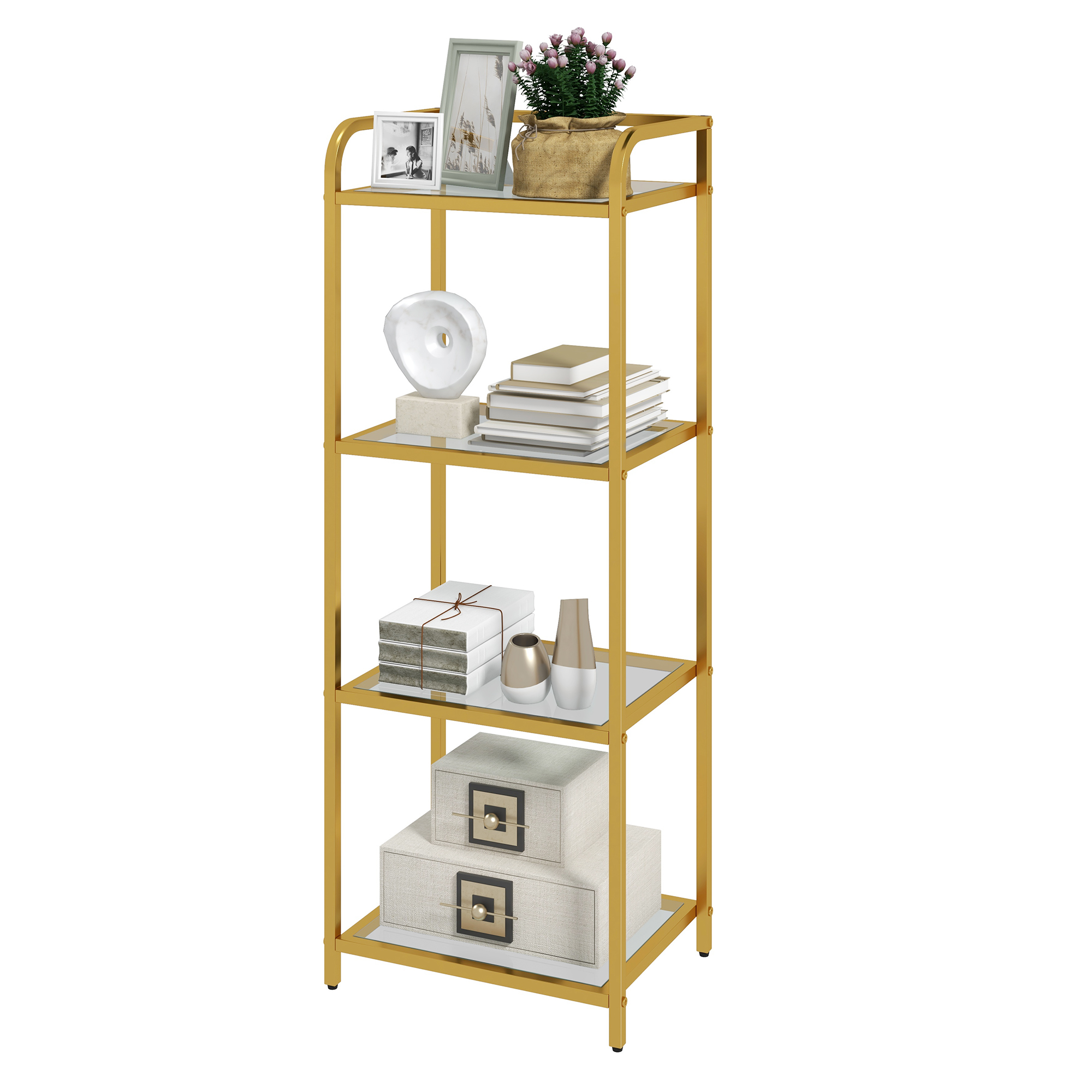 4/5/6 Tier Tempered Glass Bookshelf Bookcase Open Storage Slim Display Shelves - Picture 16 of 18